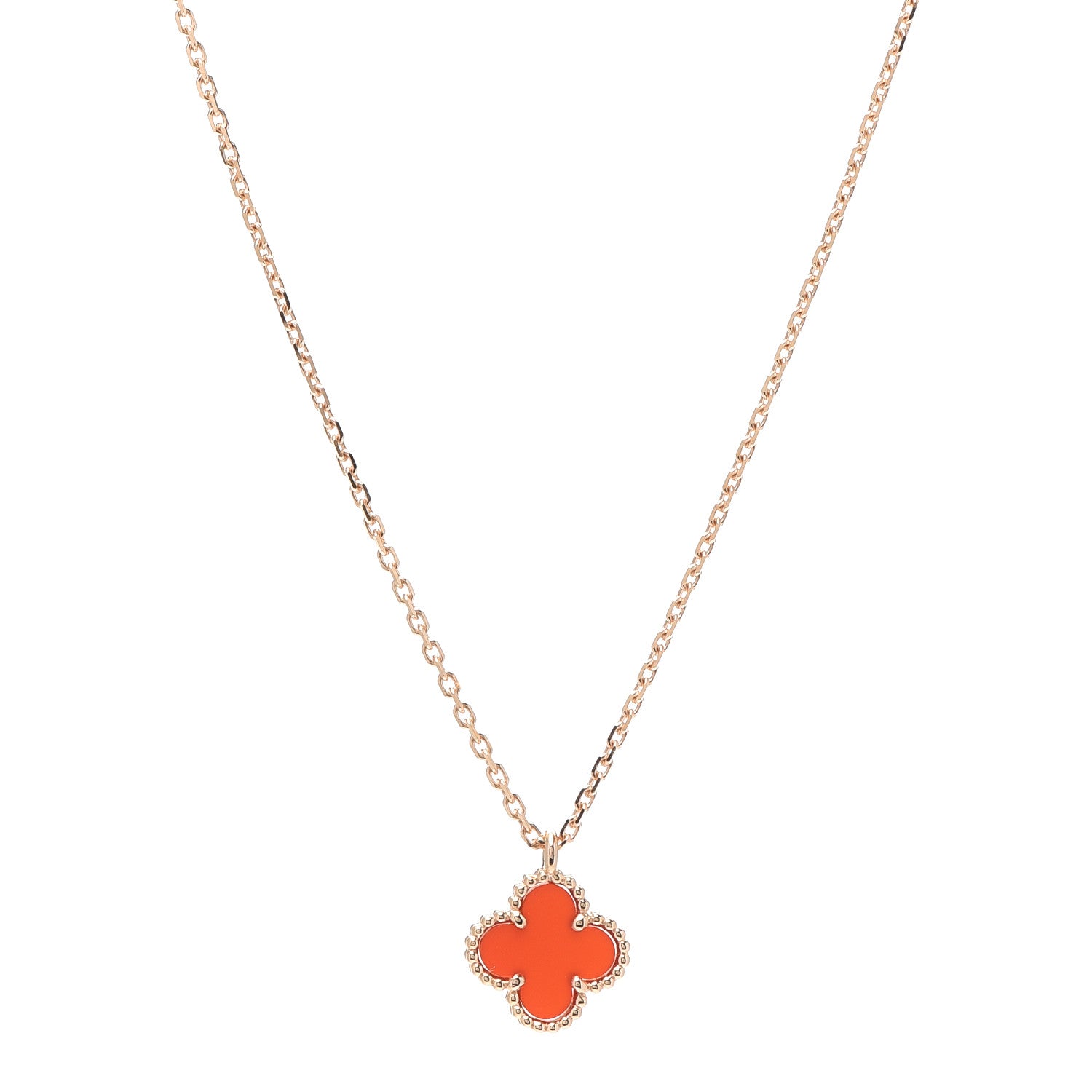 Van Cleef & Arpels 18K Rose Gold Carnelian Sweet Alhambra Pendant Necklace 1 of 8