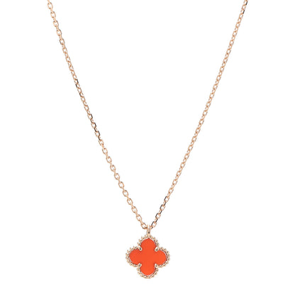 Van Cleef & Arpels 18K Rose Gold Carnelian Sweet Alhambra Pendant Necklace 1 of 8