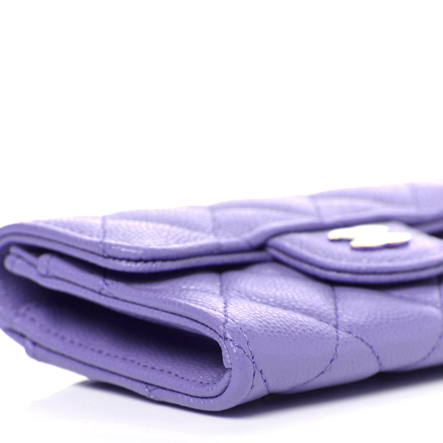 Caviar Quilted Flap Card Holder Wallet Purple