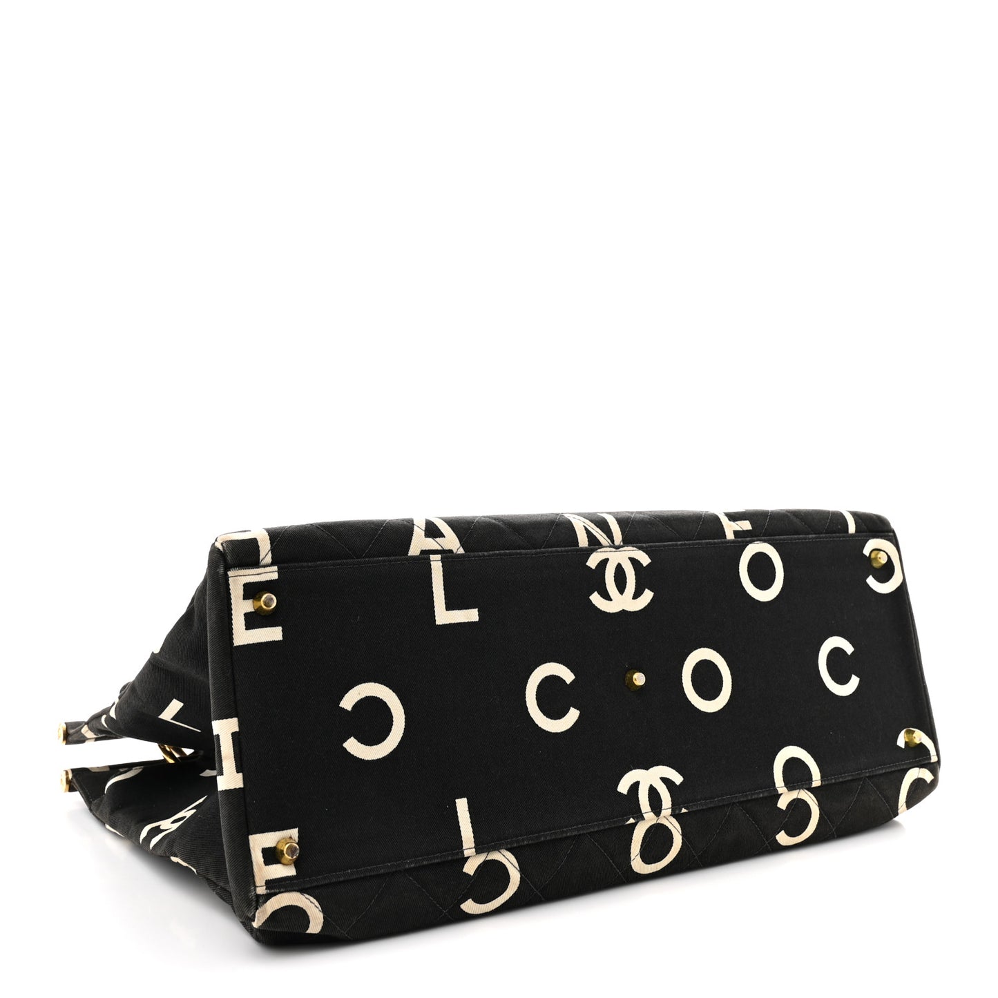 Canvas Printed Quilted Logo Tote Black White