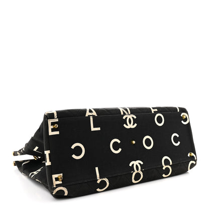 Chanel Canvas Printed Quilted Logo Tote Black White 4 of 10