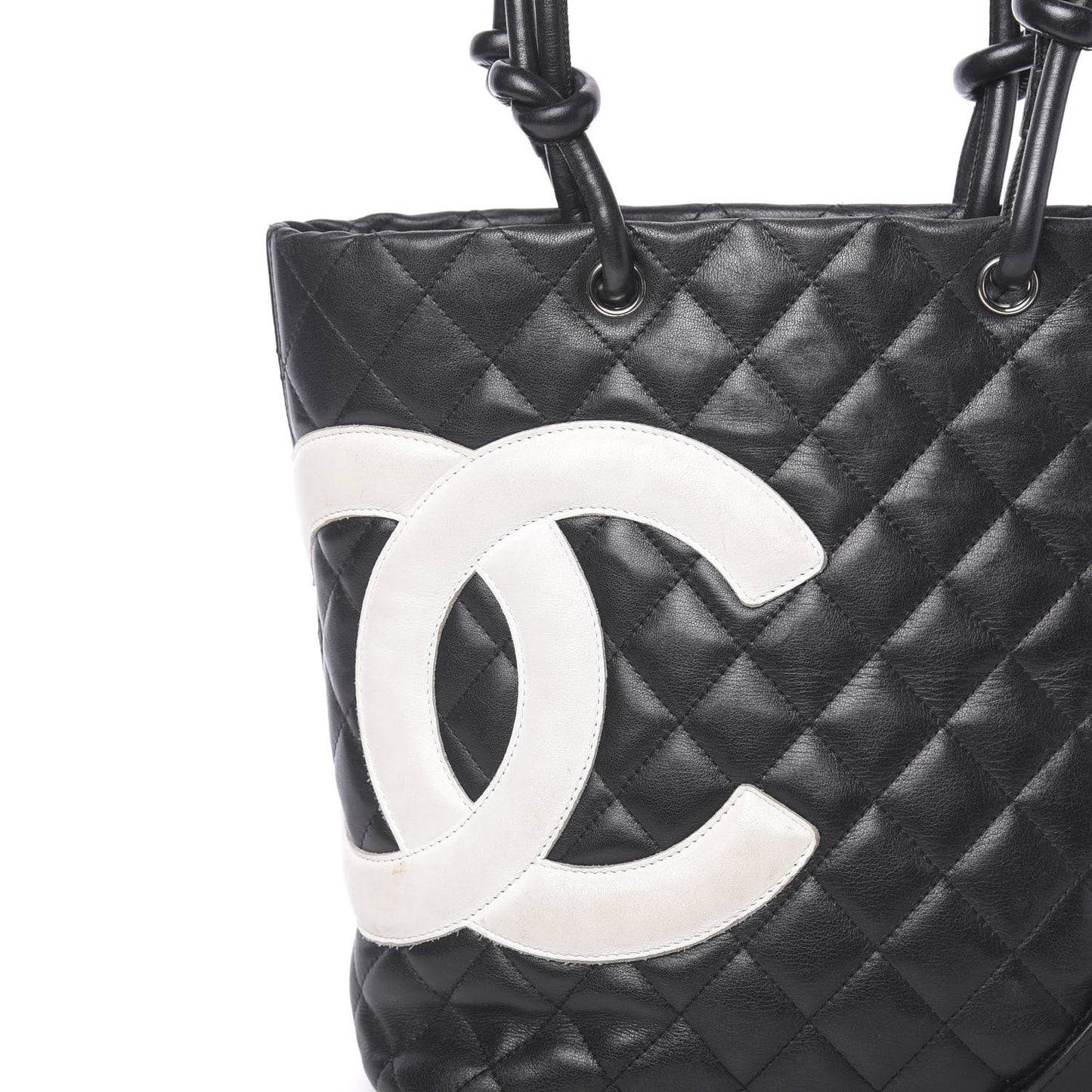 Calfskin Quilted Medium Cambon Tote Black White