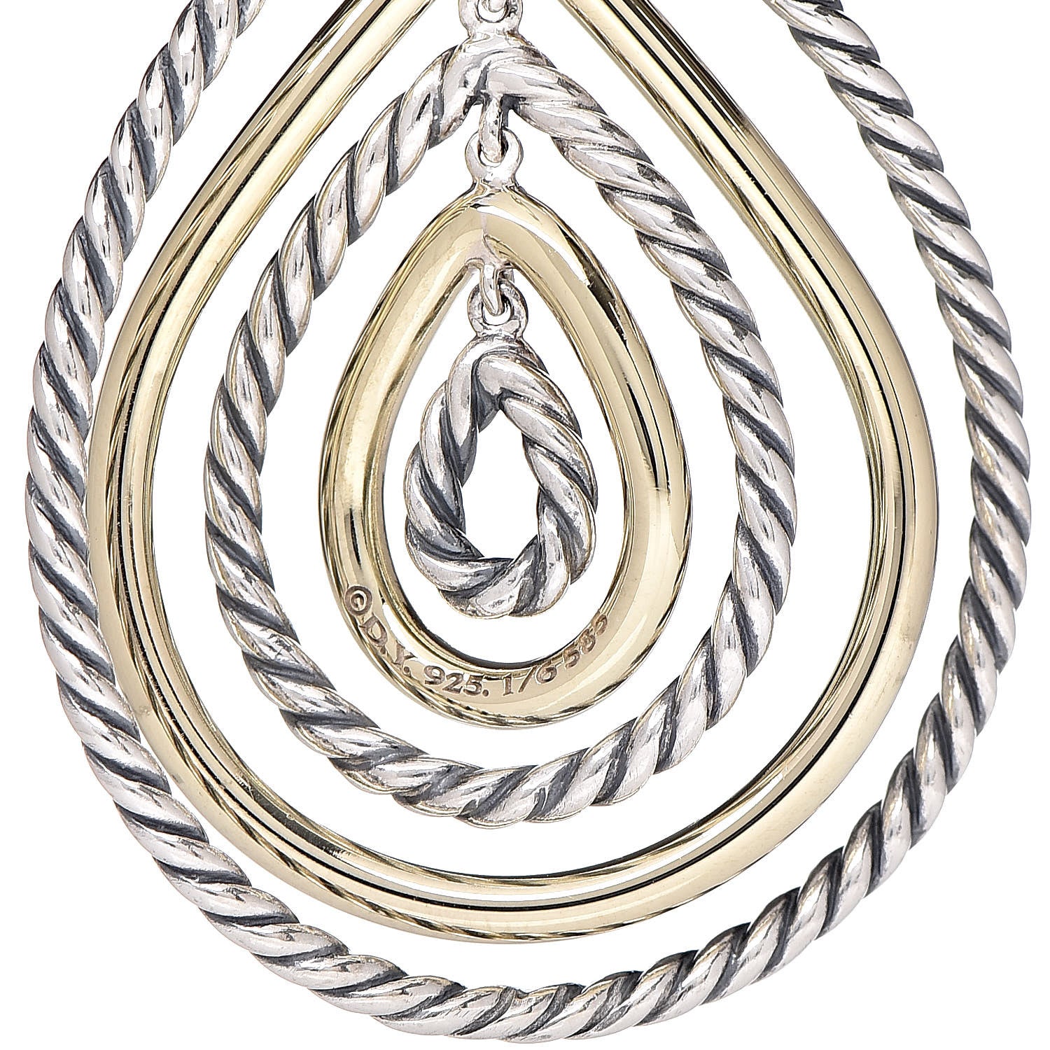 David Yurman Sterling Silver 14K Yellow Gold Mobile Drop Earrings 4 of 4