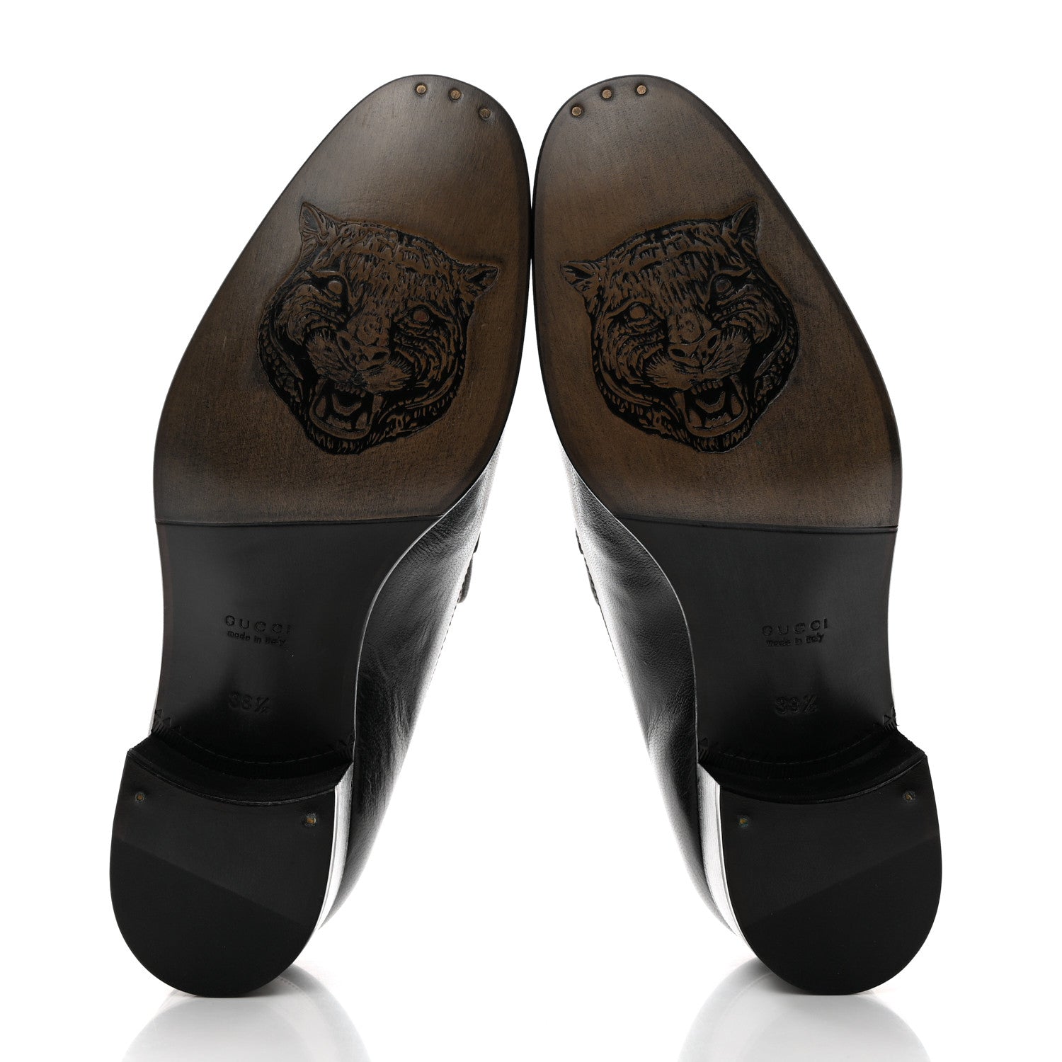 Gucci Goatskin Womens Chain Mid-Heel Loafers 38.5 Black 5 of 9