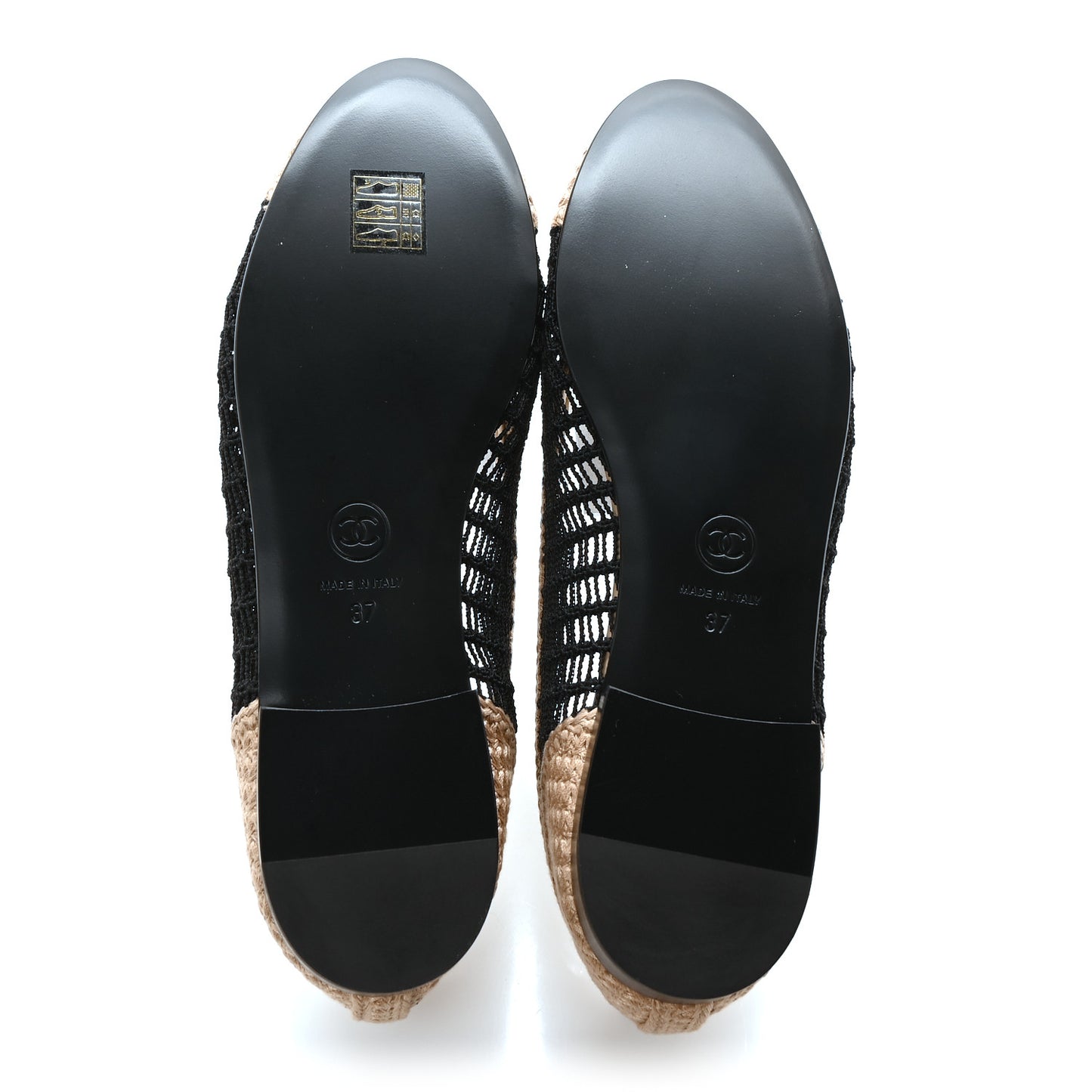 Raffia Cap Toe Ballerina Flats 37 Black Beige