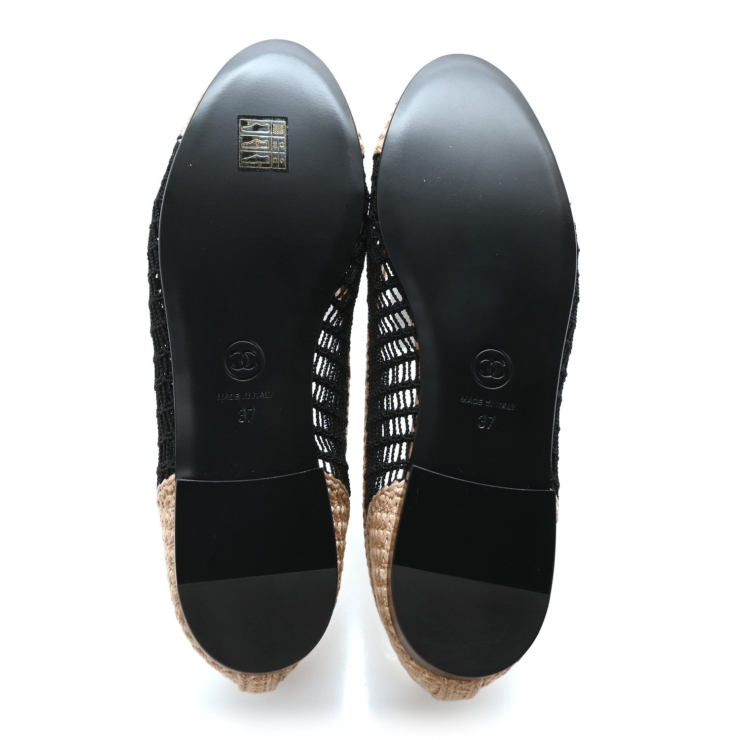Chanel Raffia Cap Toe Ballerina Flats 37 Black Beige 6 of 9