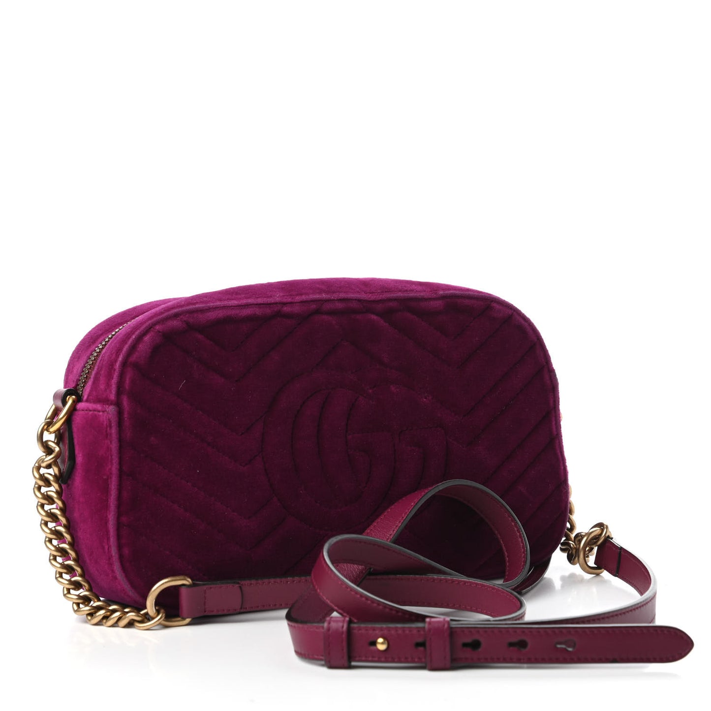 Velvet Matelasse Small GG Marmont Chain Shoulder Bag Fuchsia Violet Cyclamen