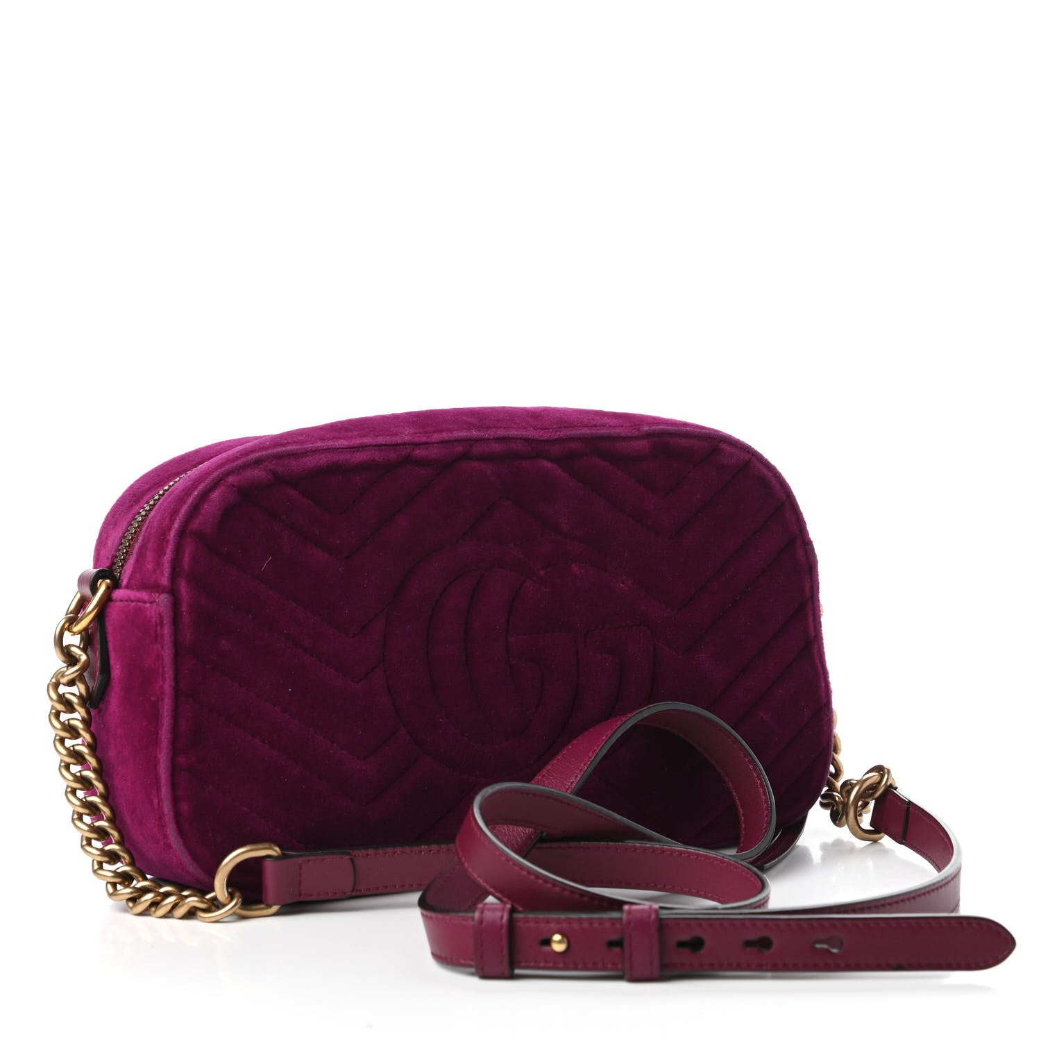 Gucci Velvet Matelasse Small GG Marmont Chain Shoulder Bag Fuchsia Violet Cyclamen 3 of 11