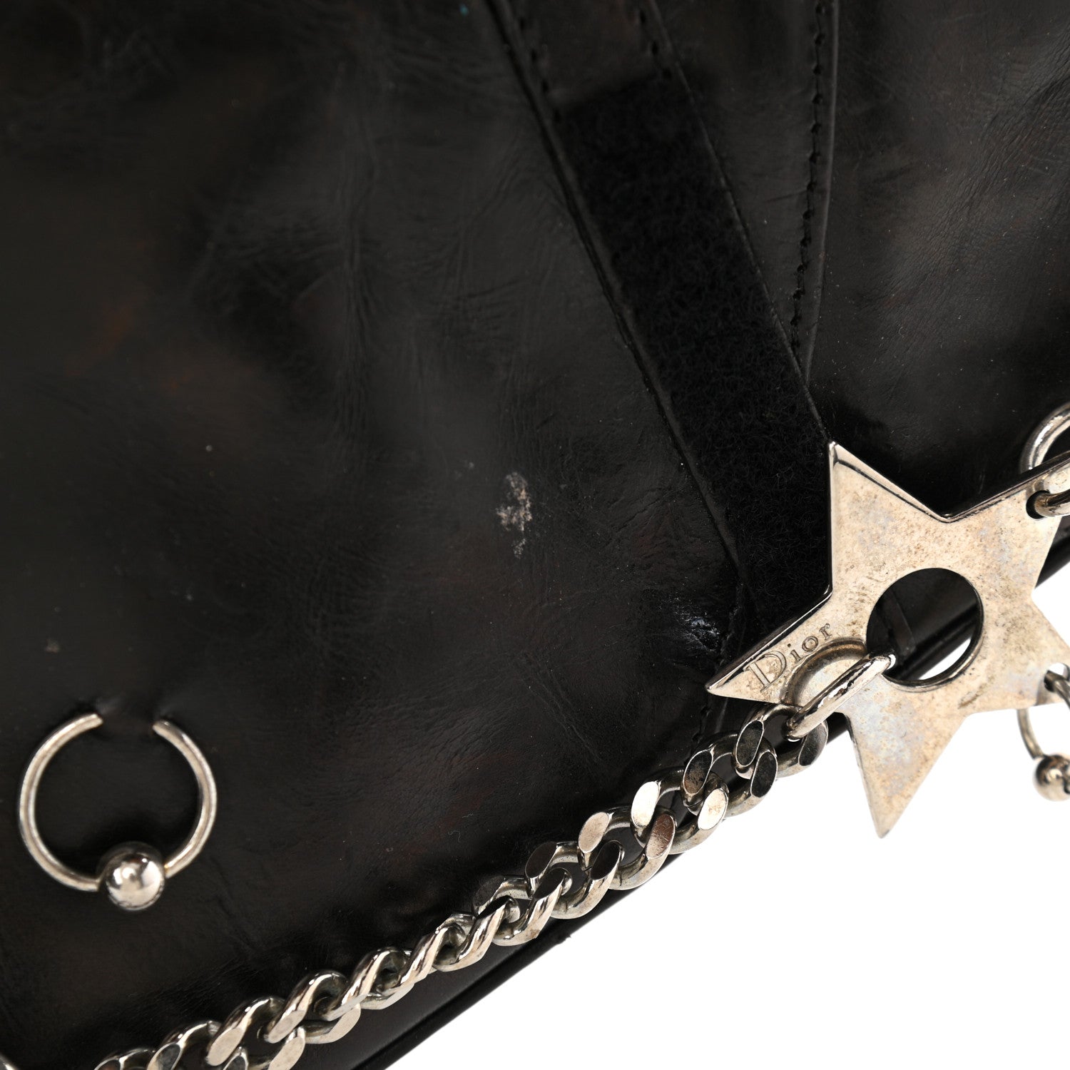 Christian Dior Calfskin Hardcore Pierced Saddle Bag Black 10 of 21