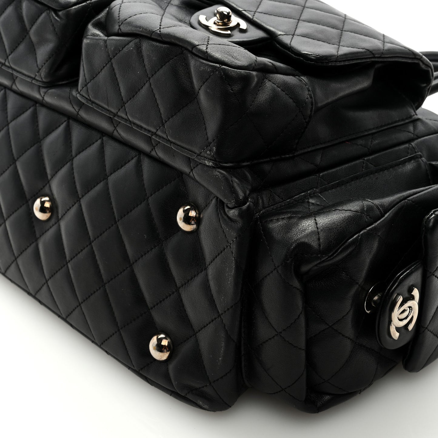 Calfskin Quilted Large Cambon Multipocket Reporter Black White
