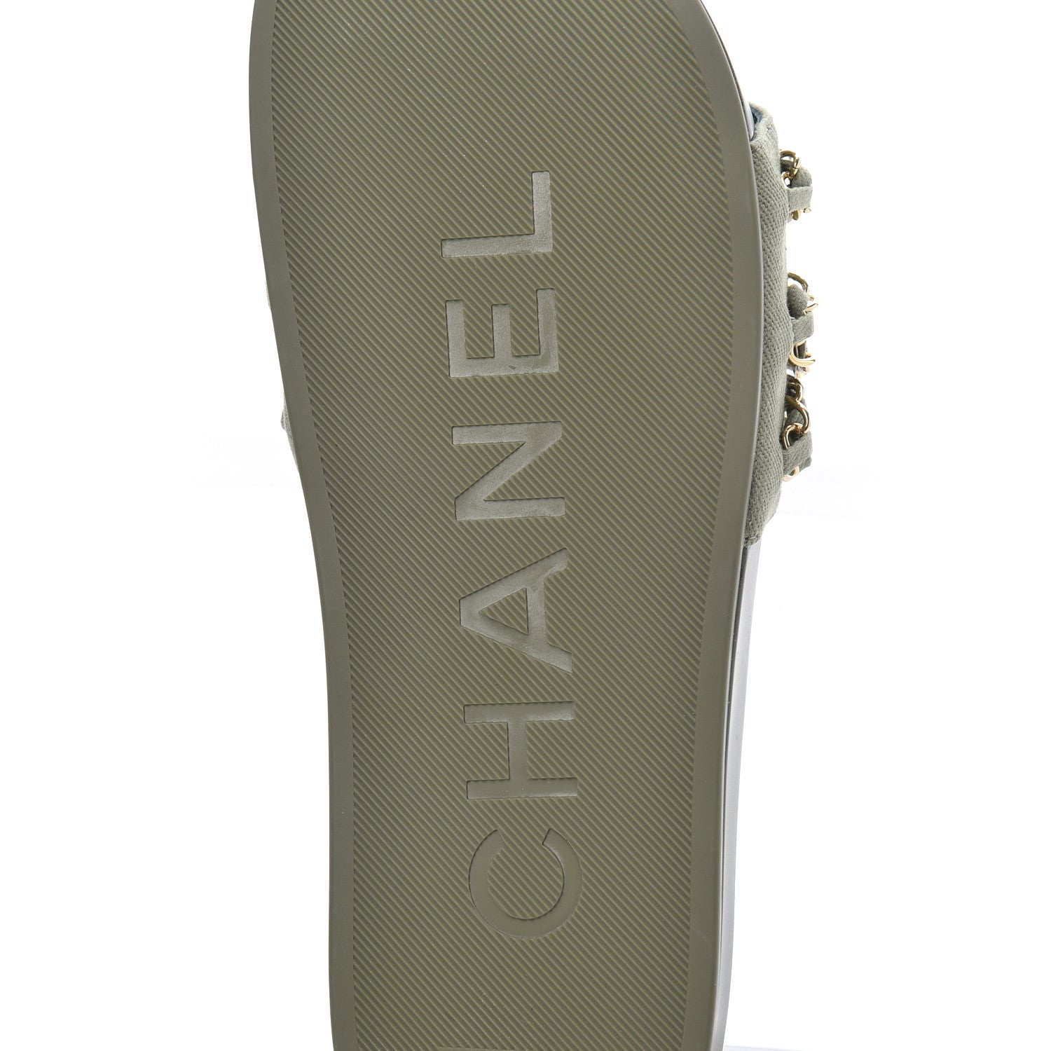 Chanel Canvas Chain Flat Sandals 39 Khaki 7 of 9