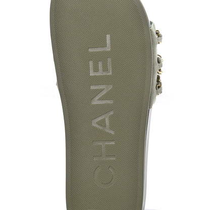 Chanel Canvas Chain Flat Sandals 39 Khaki 7 of 9