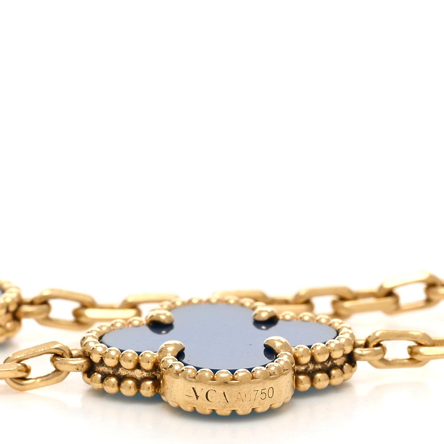 18K Yellow Gold Blue Agate 5 Motifs Vintage Alhambra Bracelet
