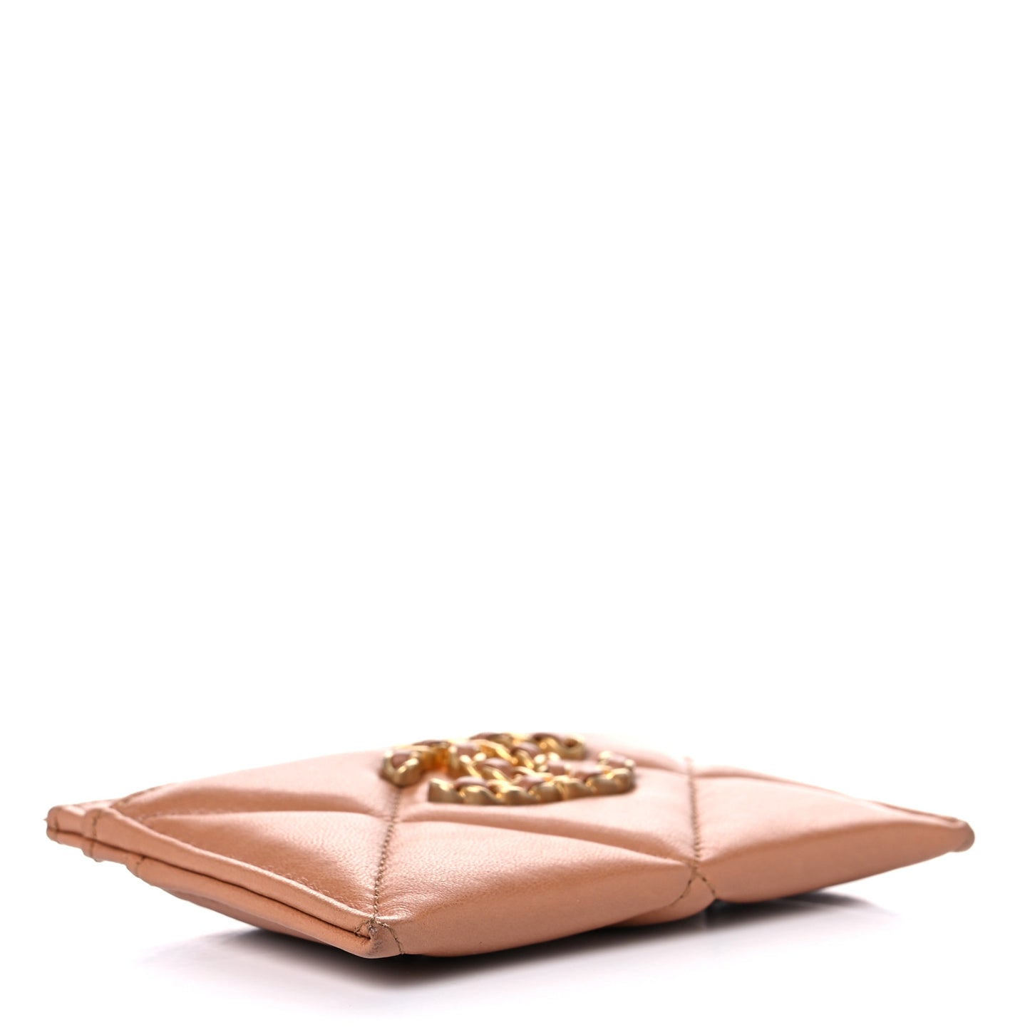 Lambskin Quilted Chanel 19 Card Holder Brown