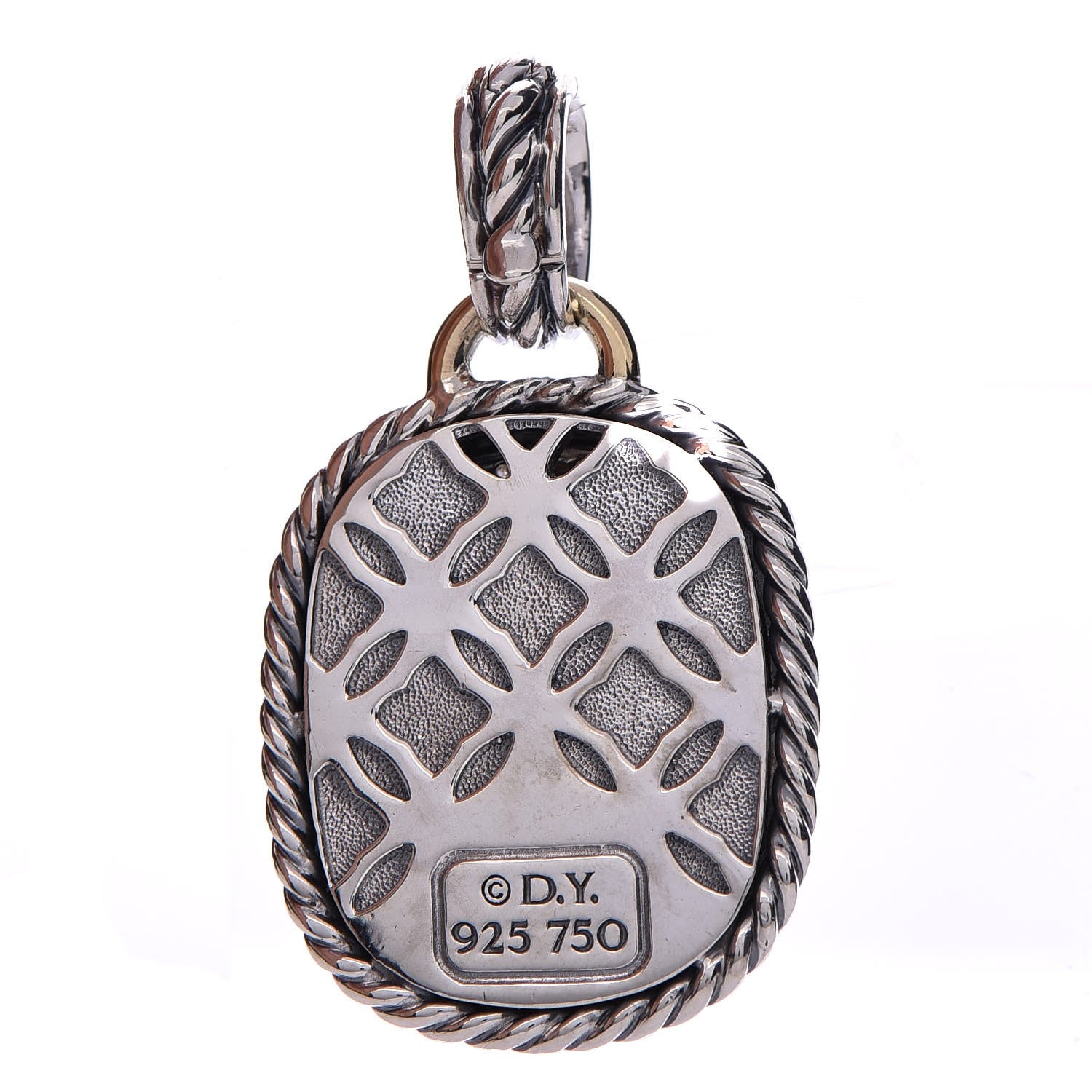 David Yurman Sterling Silver 18K Yellow Gold Smoky Quartz Diamond 11mm Wheaton Enhancer Pendant 3 of 4
