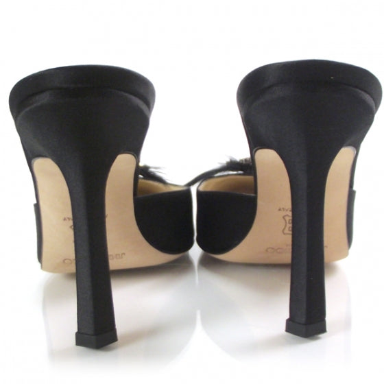 Jimmy Choo Satin Feather Crystal Slides 40 Black 3 of 7
