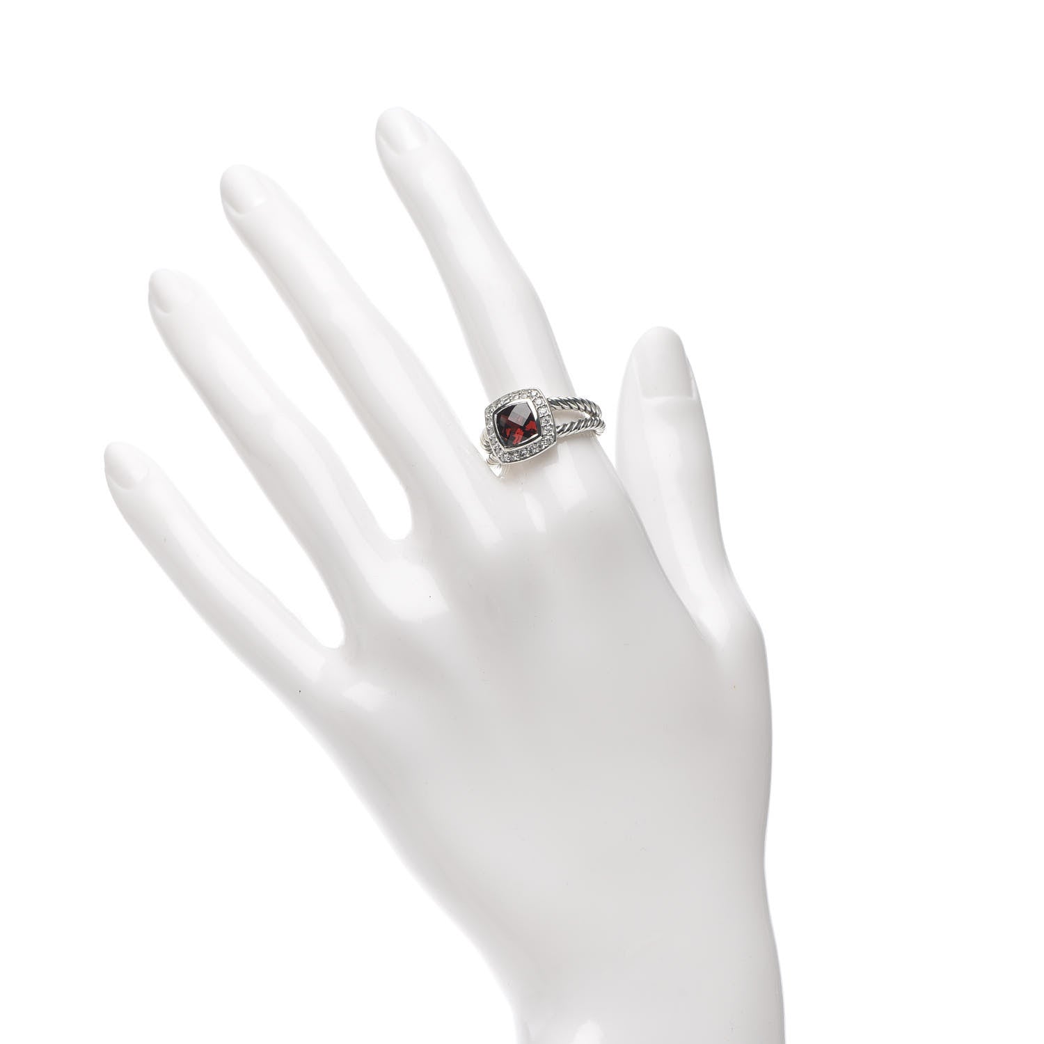 David Yurman Sterling Silver Diamond Garnet 7mm Petite Albion Ring 53 6.25 2 of 5