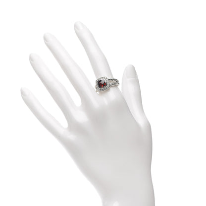 David Yurman Sterling Silver Diamond Garnet 7mm Petite Albion Ring 53 6.25 2 of 5