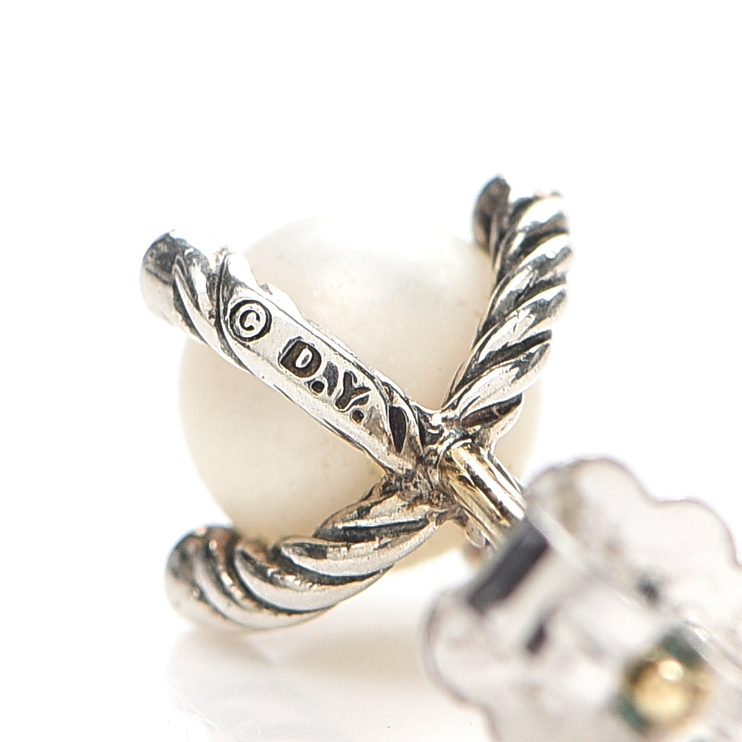 David Yurman Sterling Silver Diamond Pearl 7mm Earrings 4 of 4