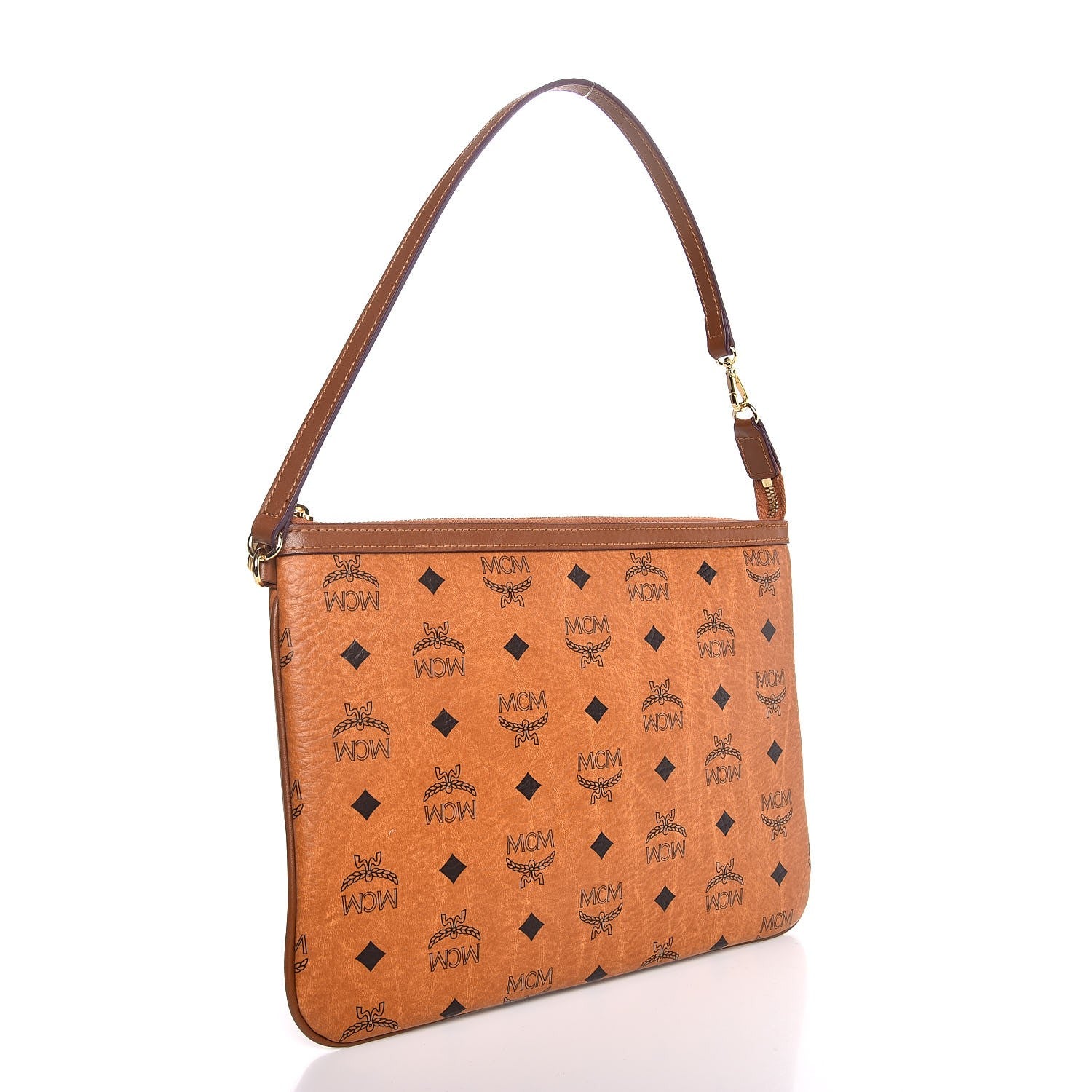MCM Visetos Liz Shopper Tote Pouch Cognac 3 of 7