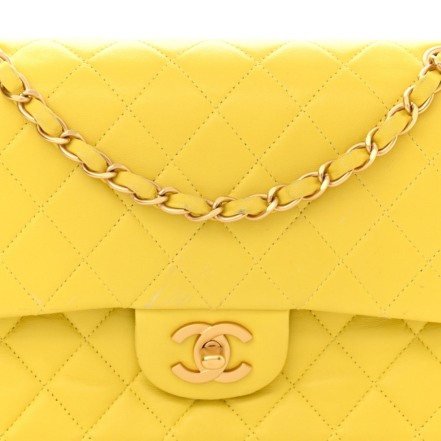 Lambskin Quilted Medium Double Flap Yellow Pink
