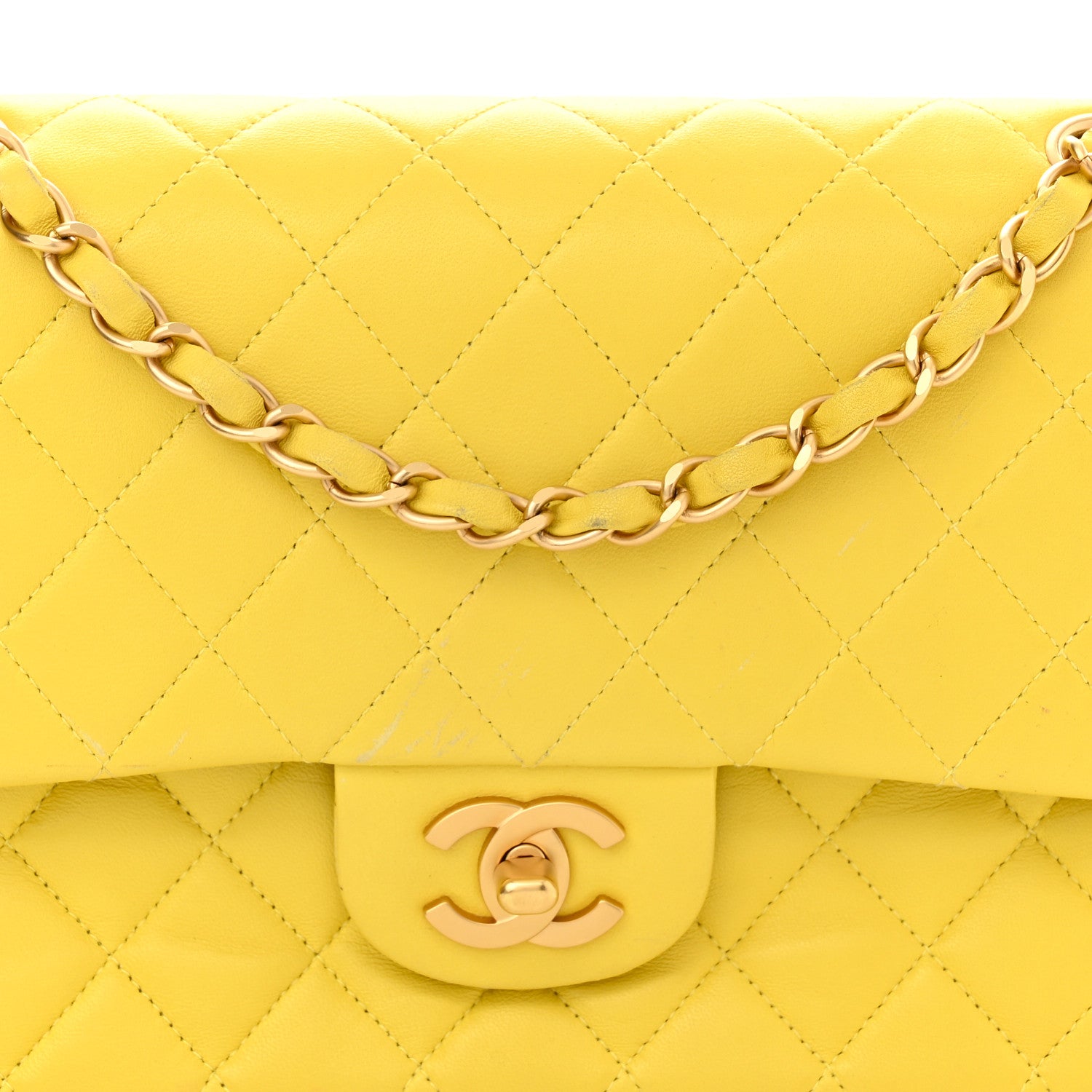 Chanel Lambskin Quilted Medium Double Flap Yellow Pink 8 of 12
