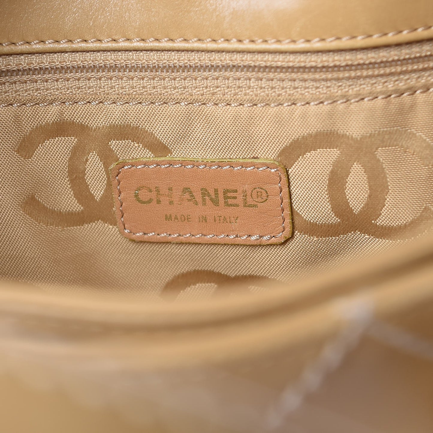 Calfskin Contrast Stitch Surpique Tote Beige