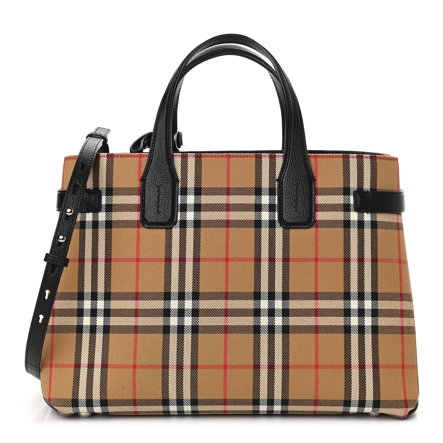 Burberry Goatskin Vintage Check Medium Banner Tote Black 1 of 8
