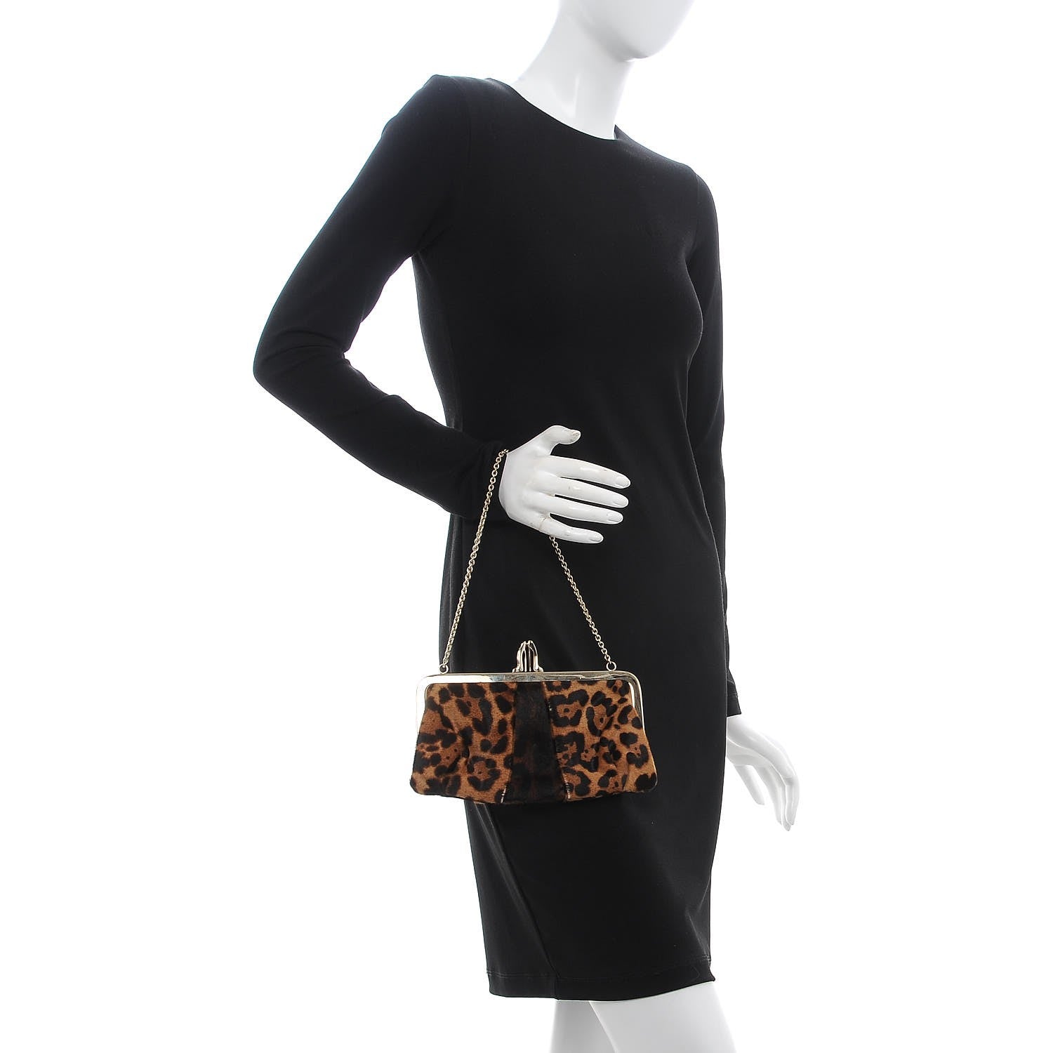 Christian Louboutin Calf Hair Leopard Print Frame Chain Clutch 2 of 8