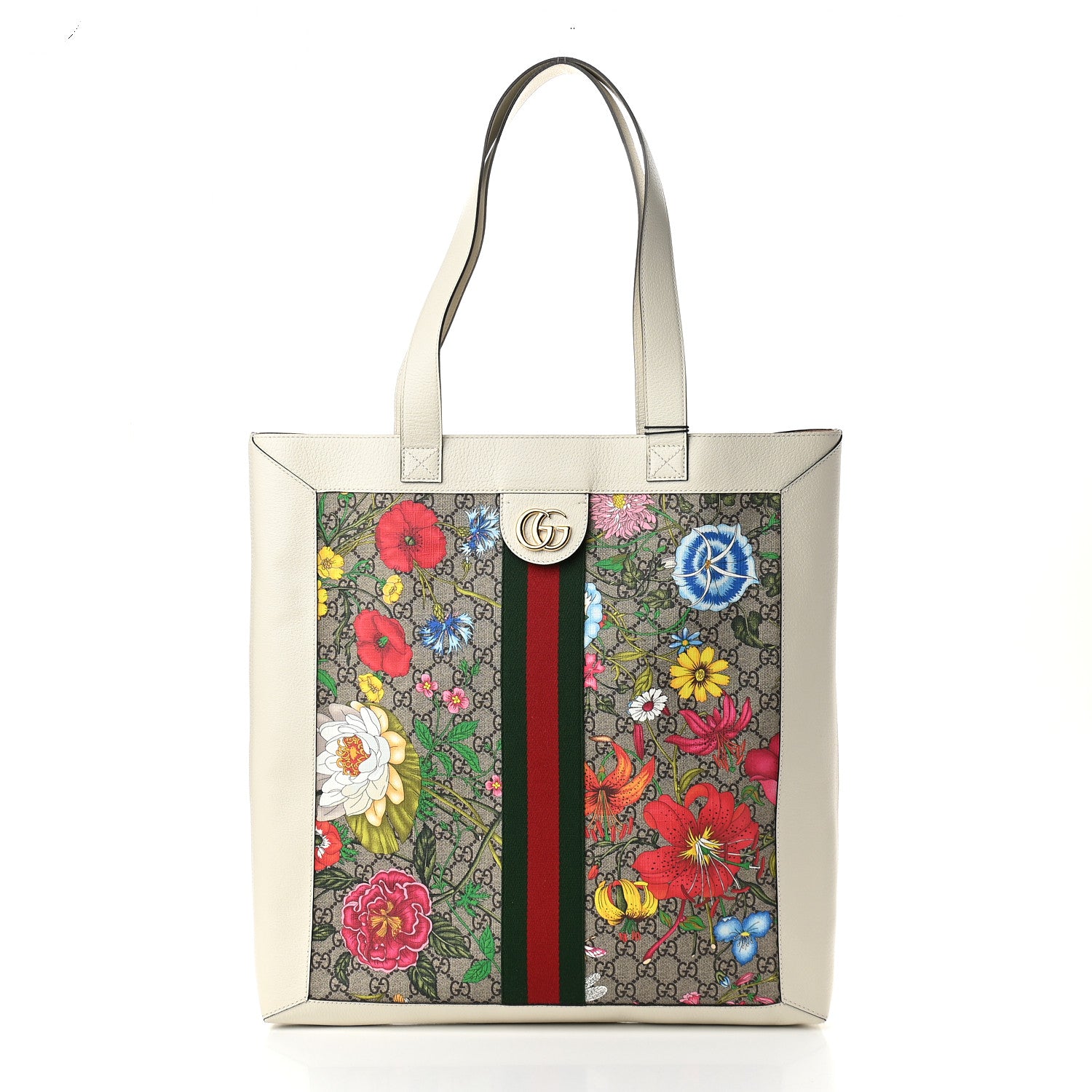 Gucci GG Supreme Monogram Flora Web Ophidia Vertical Shopping Tote White 3 of 10