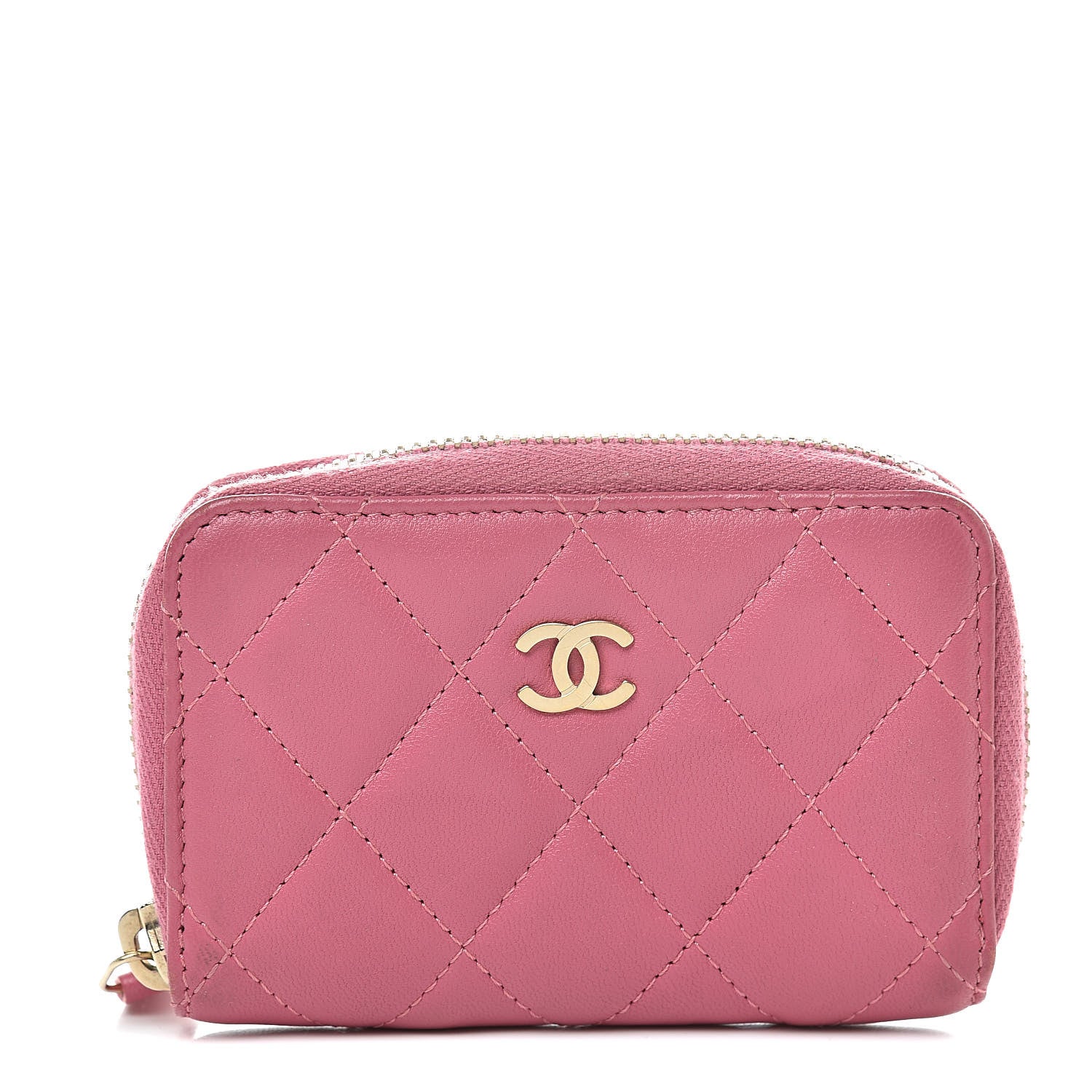 Chanel Lambskin Quilted Zip Around Coin Purse Wallet Pink 1 of 10