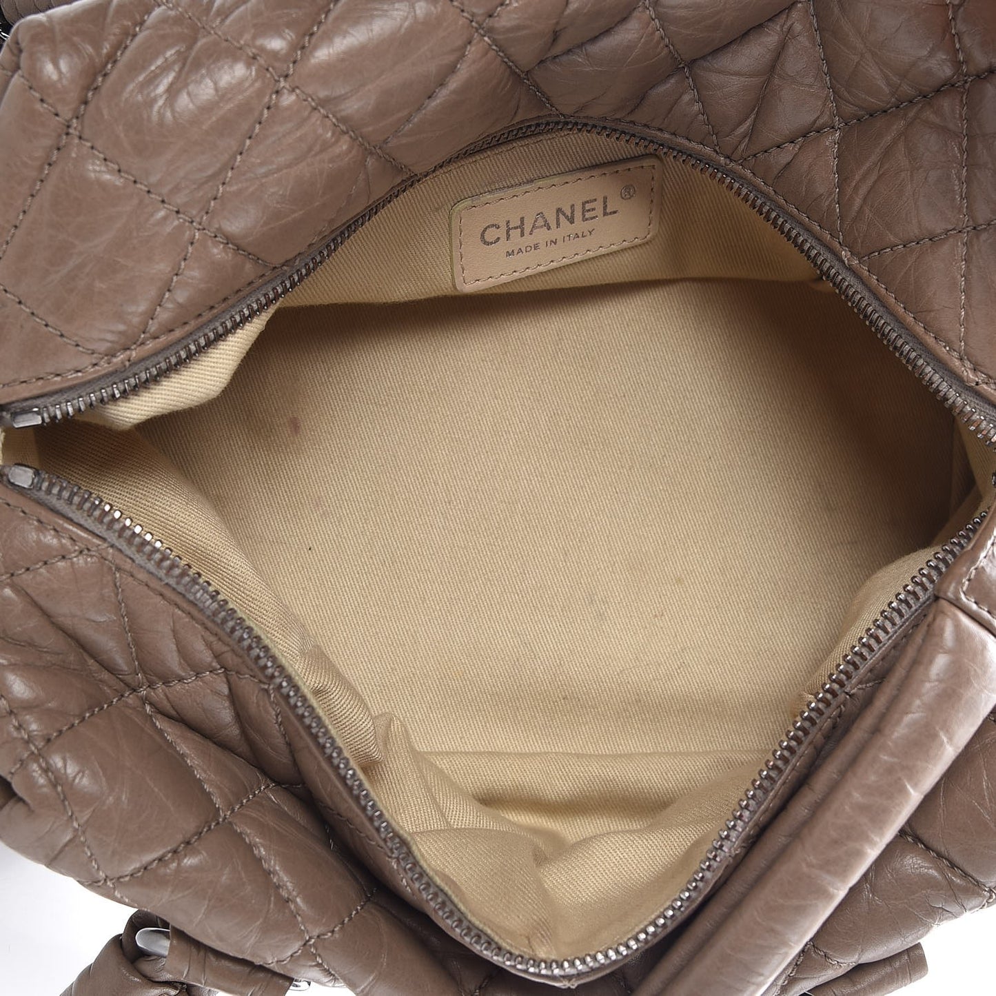 Distressed Lambskin Lady Braid Small Tote Taupe