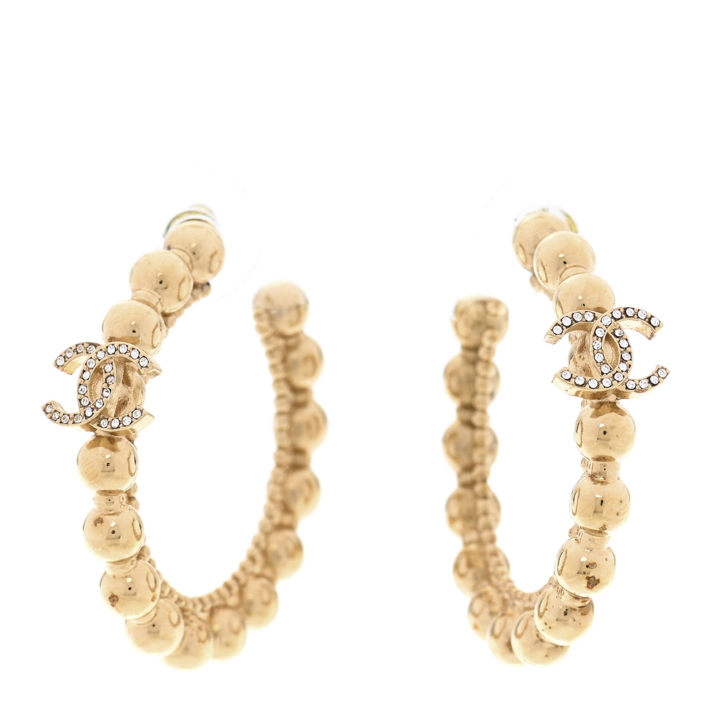 Crystal Bead CC Hoop Earrings Gold