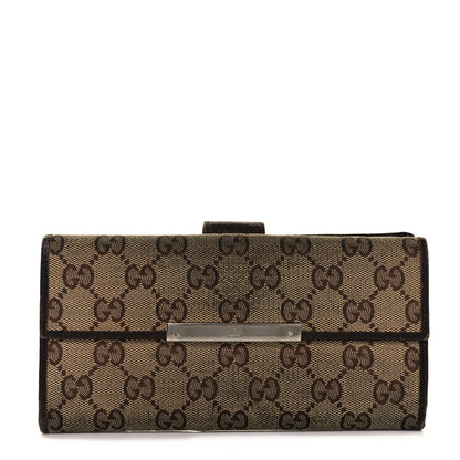 Gucci Monogram Metal Bar Continental Flap Wallet Beige Ebony Dark Brown 1 of 8