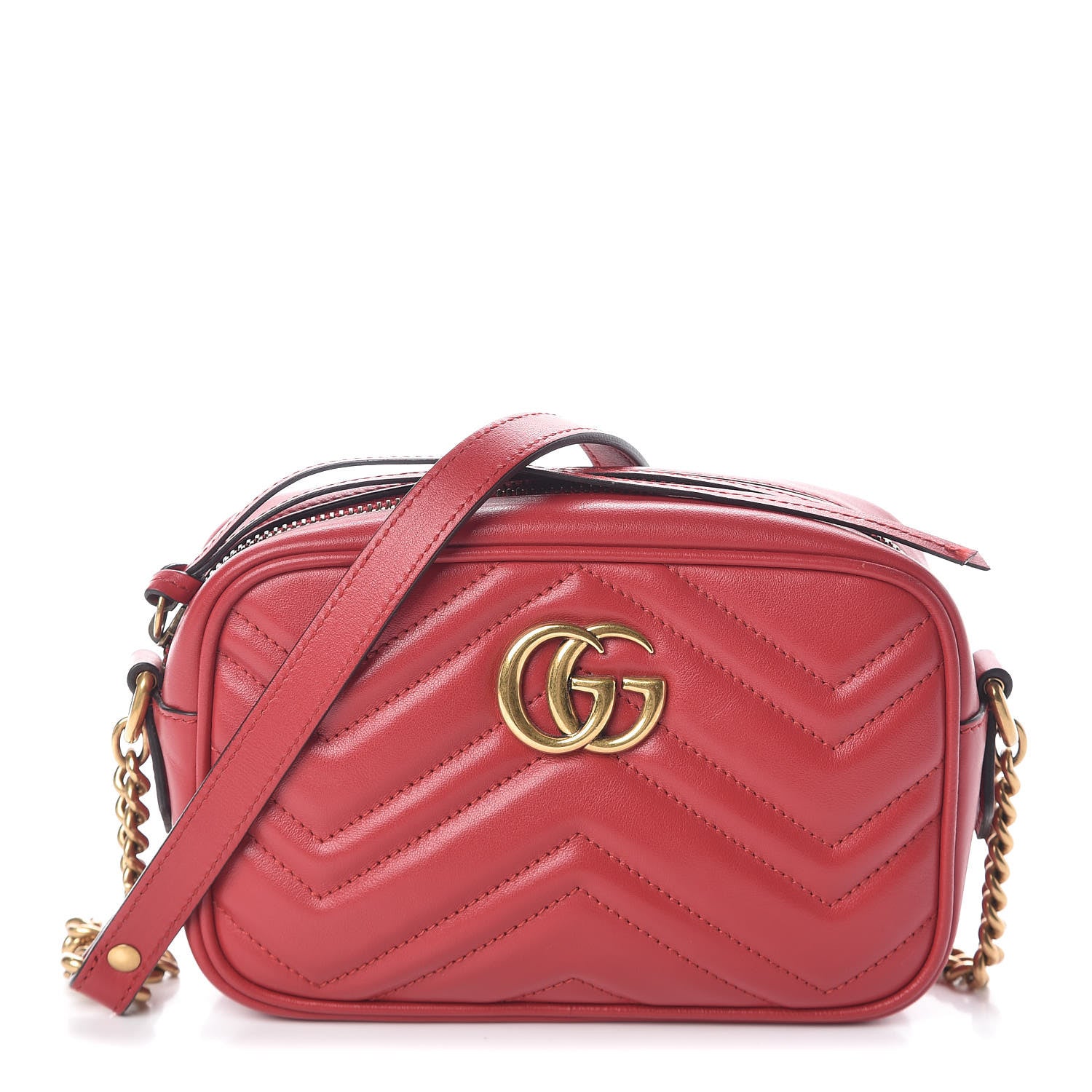 Gucci Calfskin Matelasse Mini GG Marmont Chain Shoulder Bag Hibiscus Red 1 of 11
