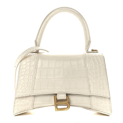 Balenciaga Shiny Calfskin Crocodile Embossed Small Hourglass Top Handle Bag Cream 1 of 10
