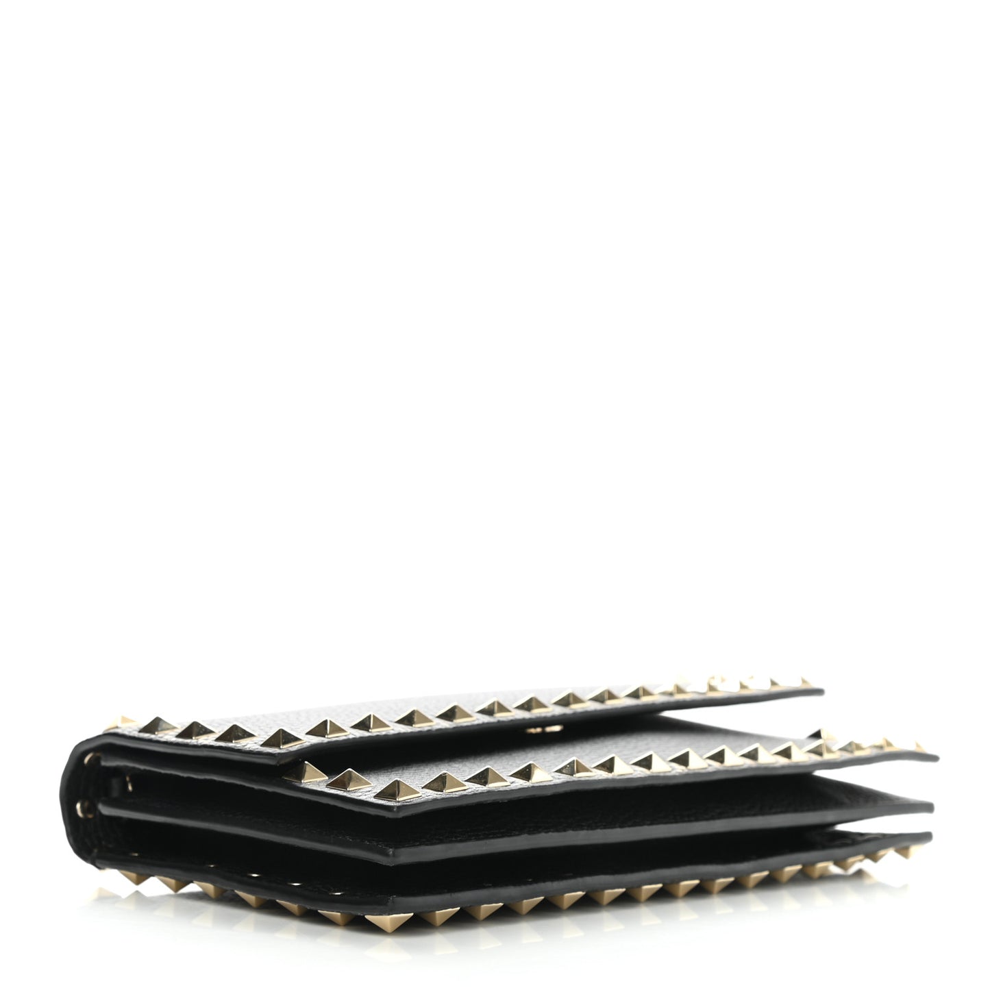 Pebbled Calfskin Rockstud Flap Wallet On Chain Black