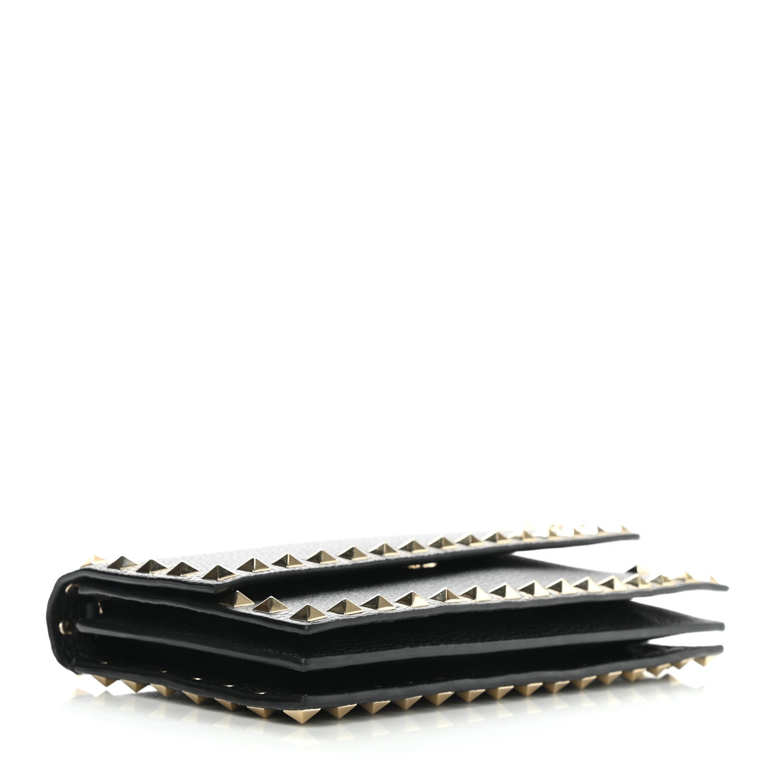 Valentino Garavani Pebbled Calfskin Rockstud Flap Wallet On Chain Black 3 of 5