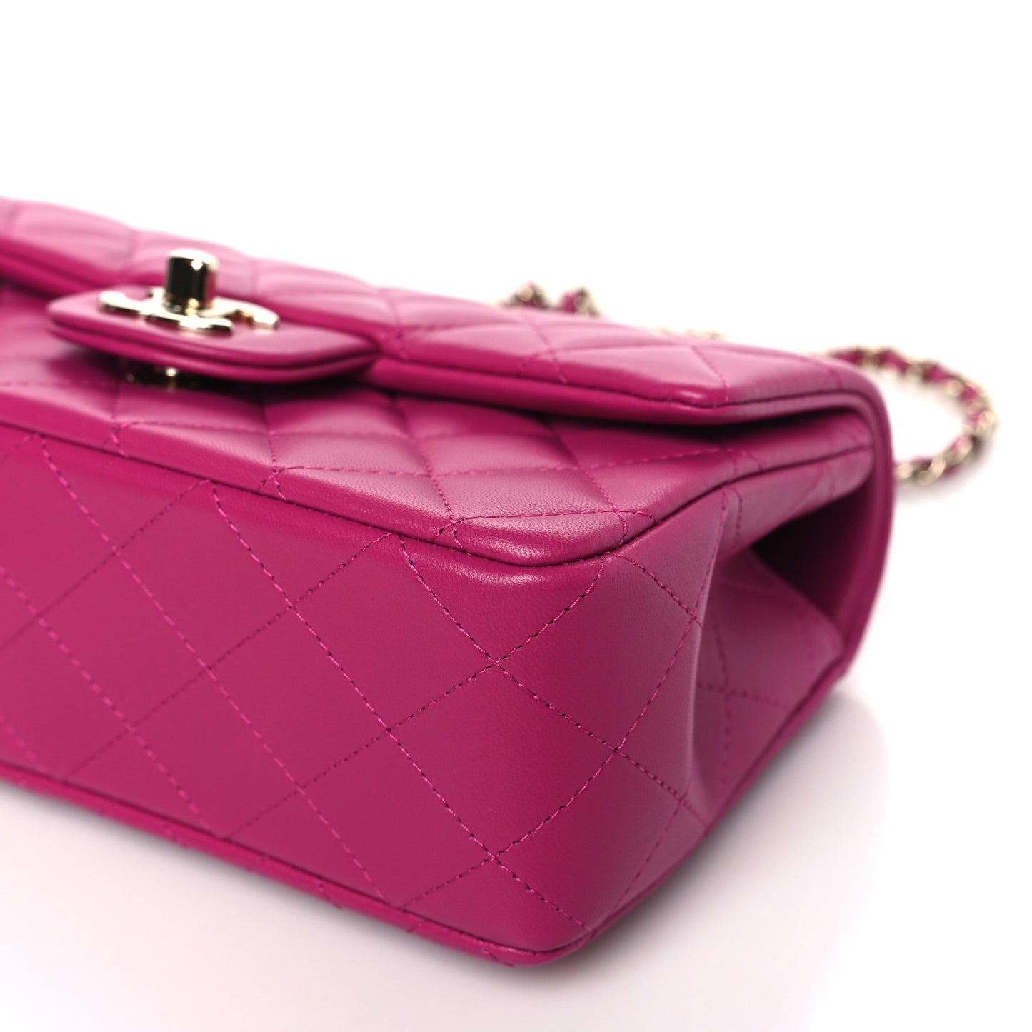 Lambskin Quilted Mini Top Handle Rectangular Flap Fuchsia