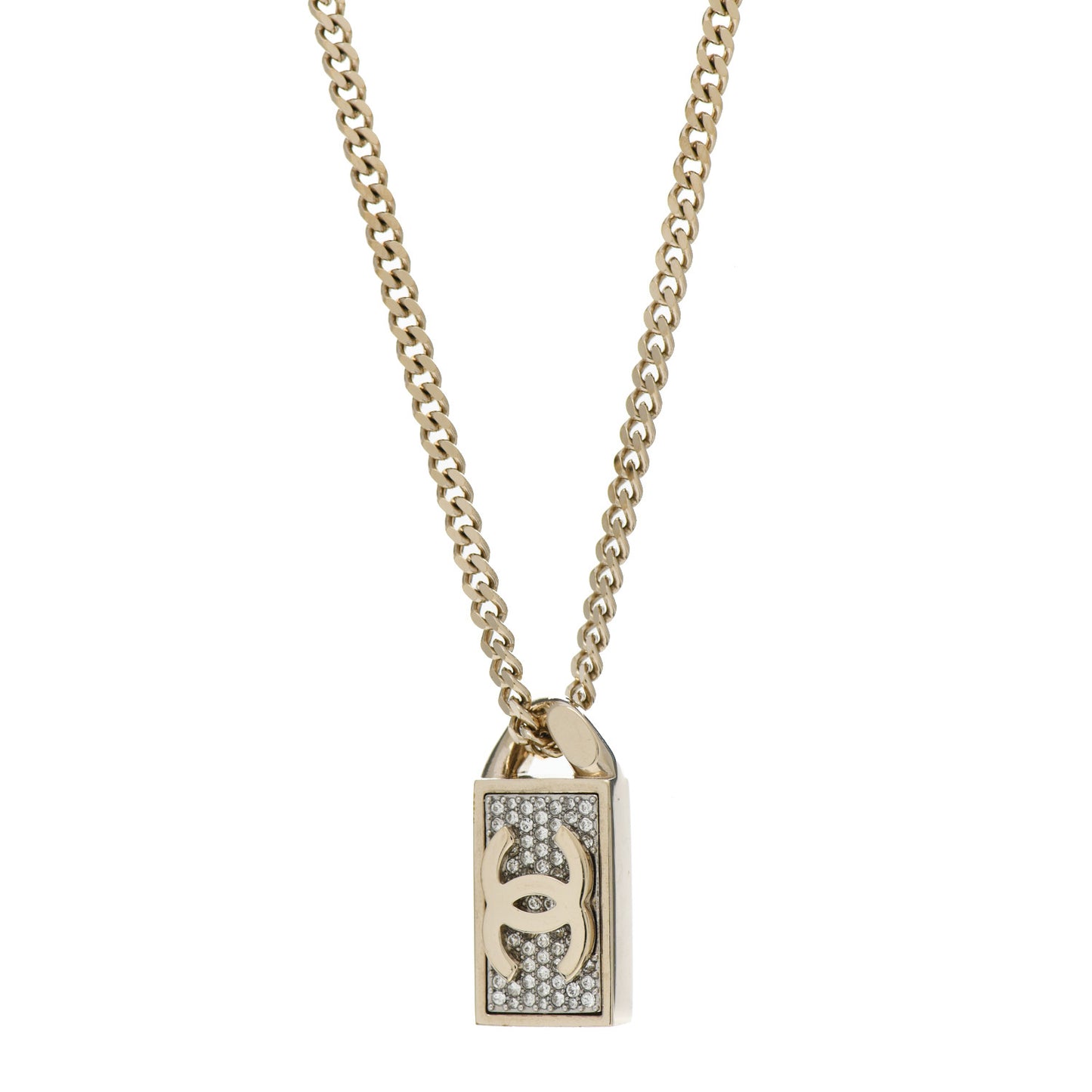 Crystal Dog Tag Charm Necklace Gold