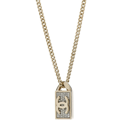 Chanel Crystal Dog Tag Charm Necklace Gold 1 of 4