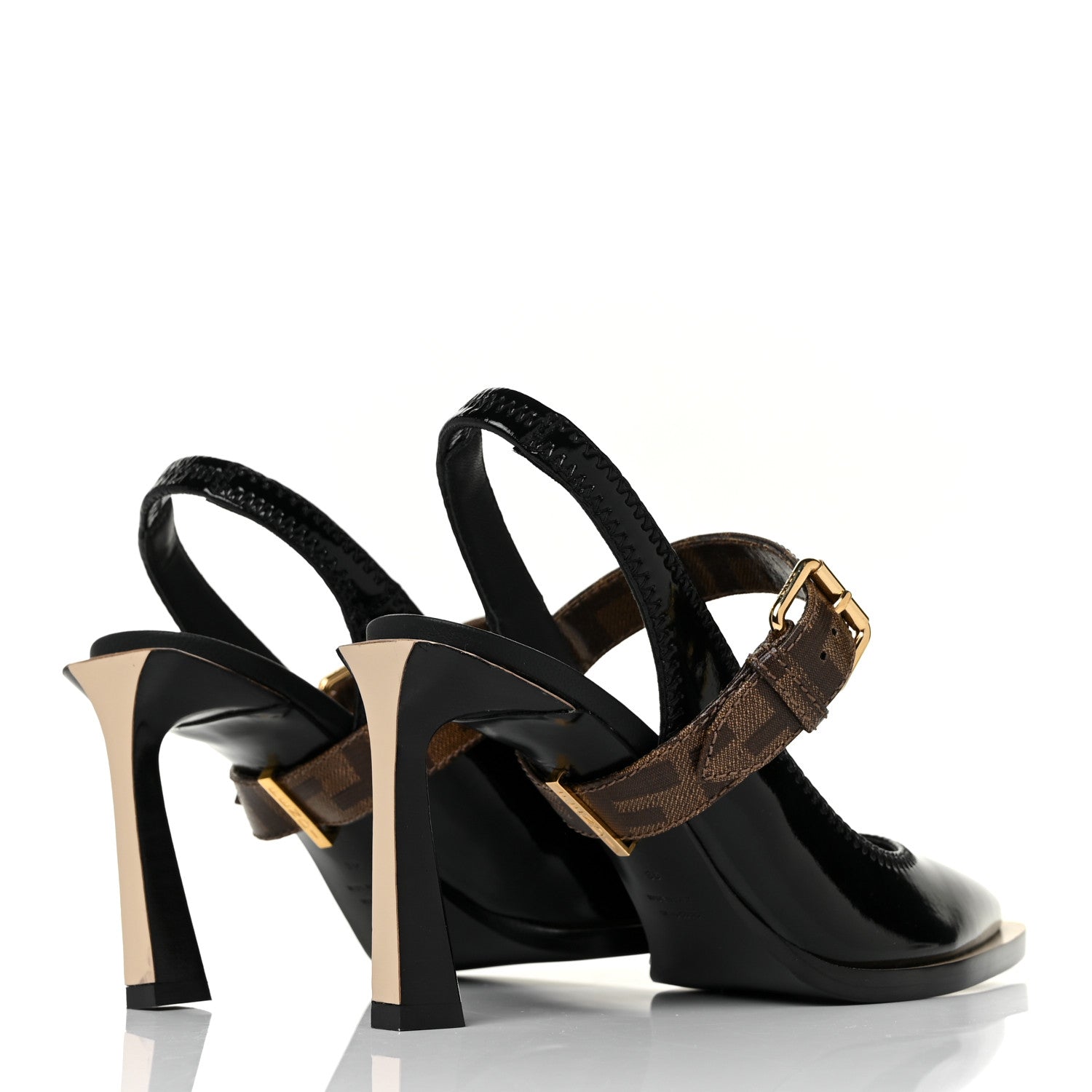 Fendi Patent FF Open Toe Platform Slingback Pumps 36 Black 4 of 8