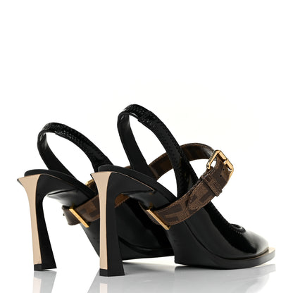 Fendi Patent FF Open Toe Platform Slingback Pumps 36 Black 4 of 8