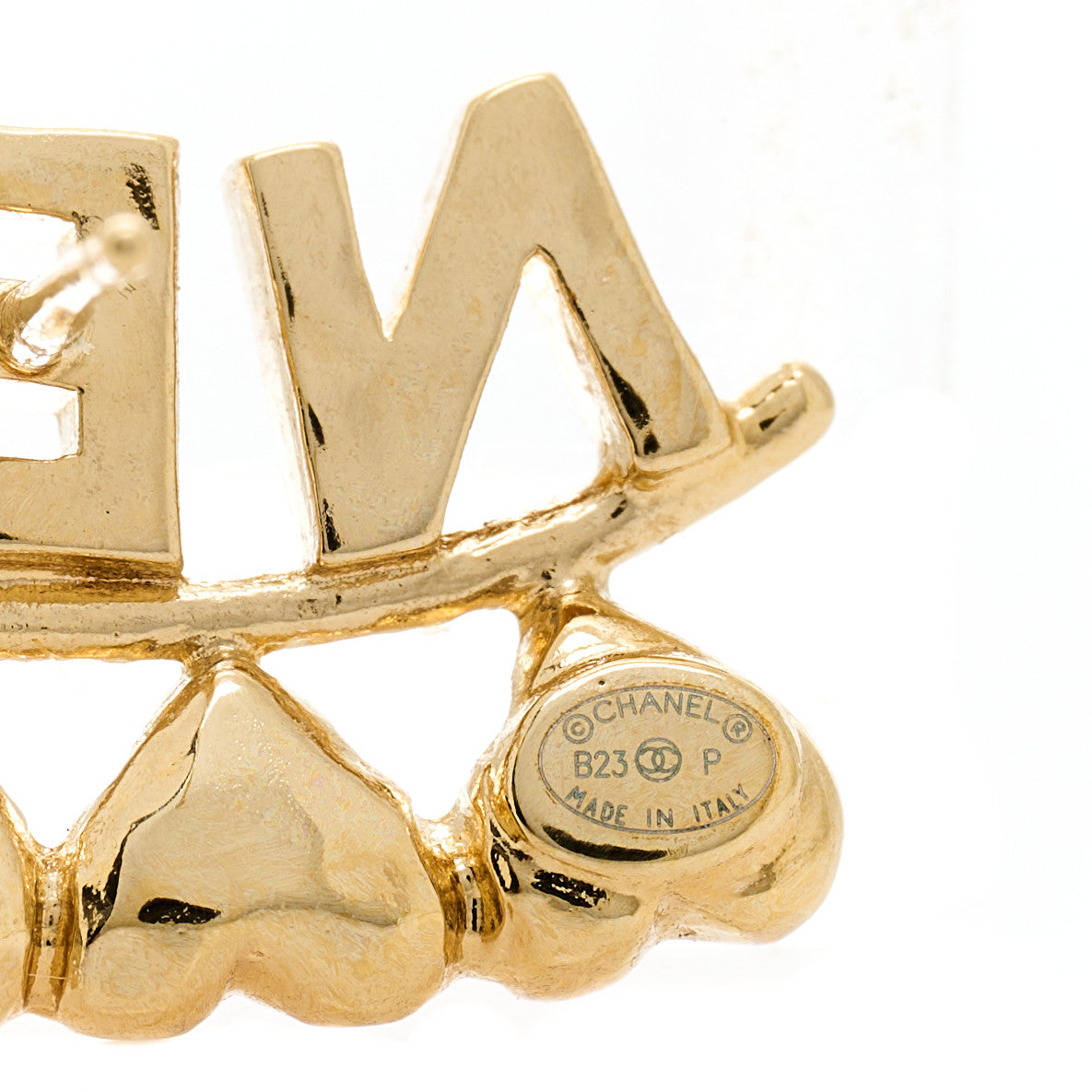 Crystal Heart Cha-Nel Logo Earrings Gold