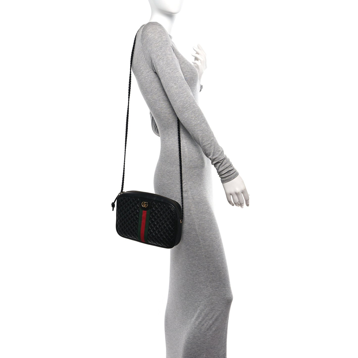 Calfskin Web Trapuntata Small GG Shoulder Bag Black