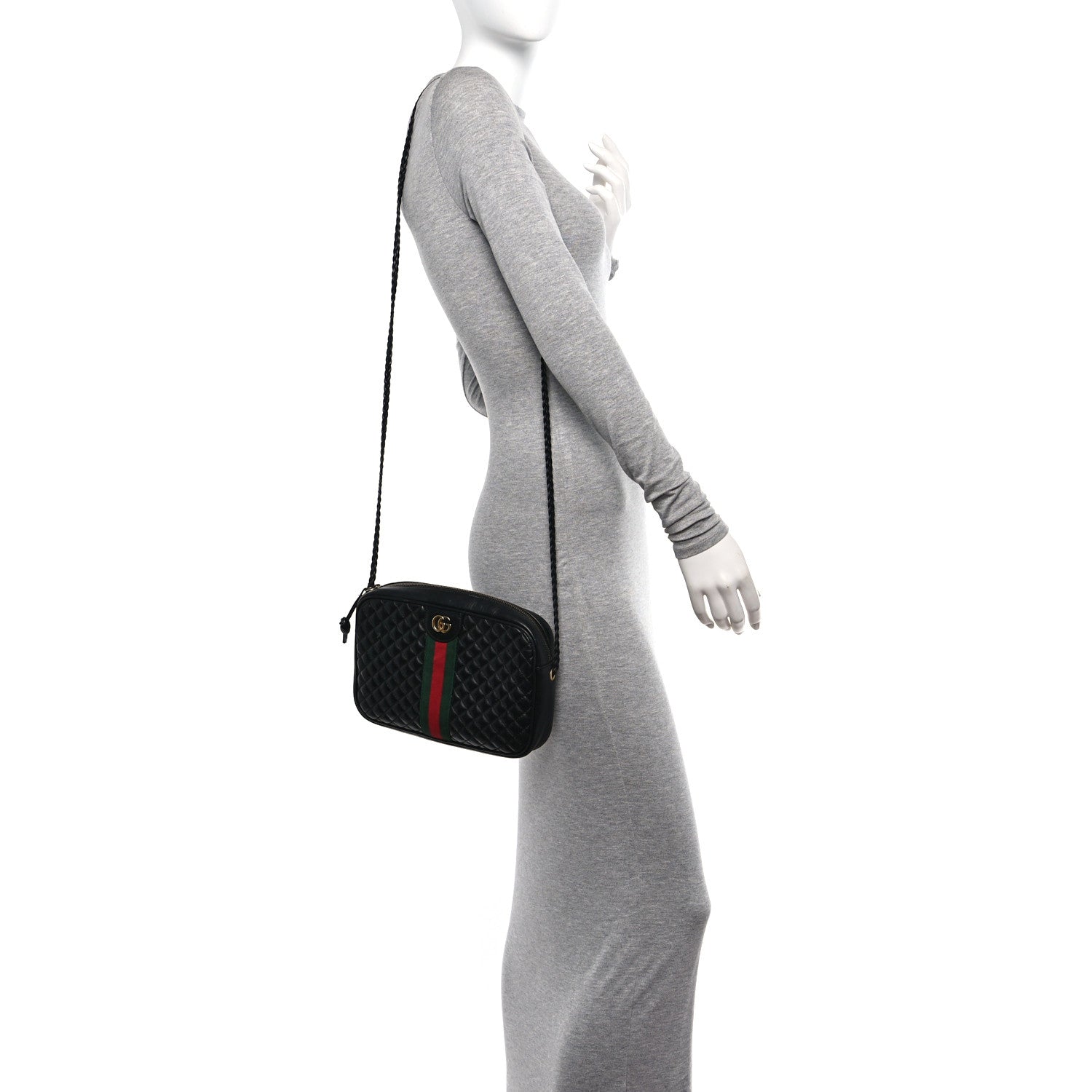 Gucci Calfskin Web Trapuntata Small GG Shoulder Bag Black 2 of 10