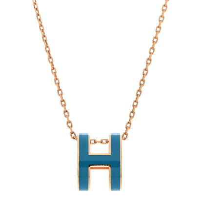 Hermes Lacquered Gold Pop H Pendant Necklace Turquoise 4 of 6