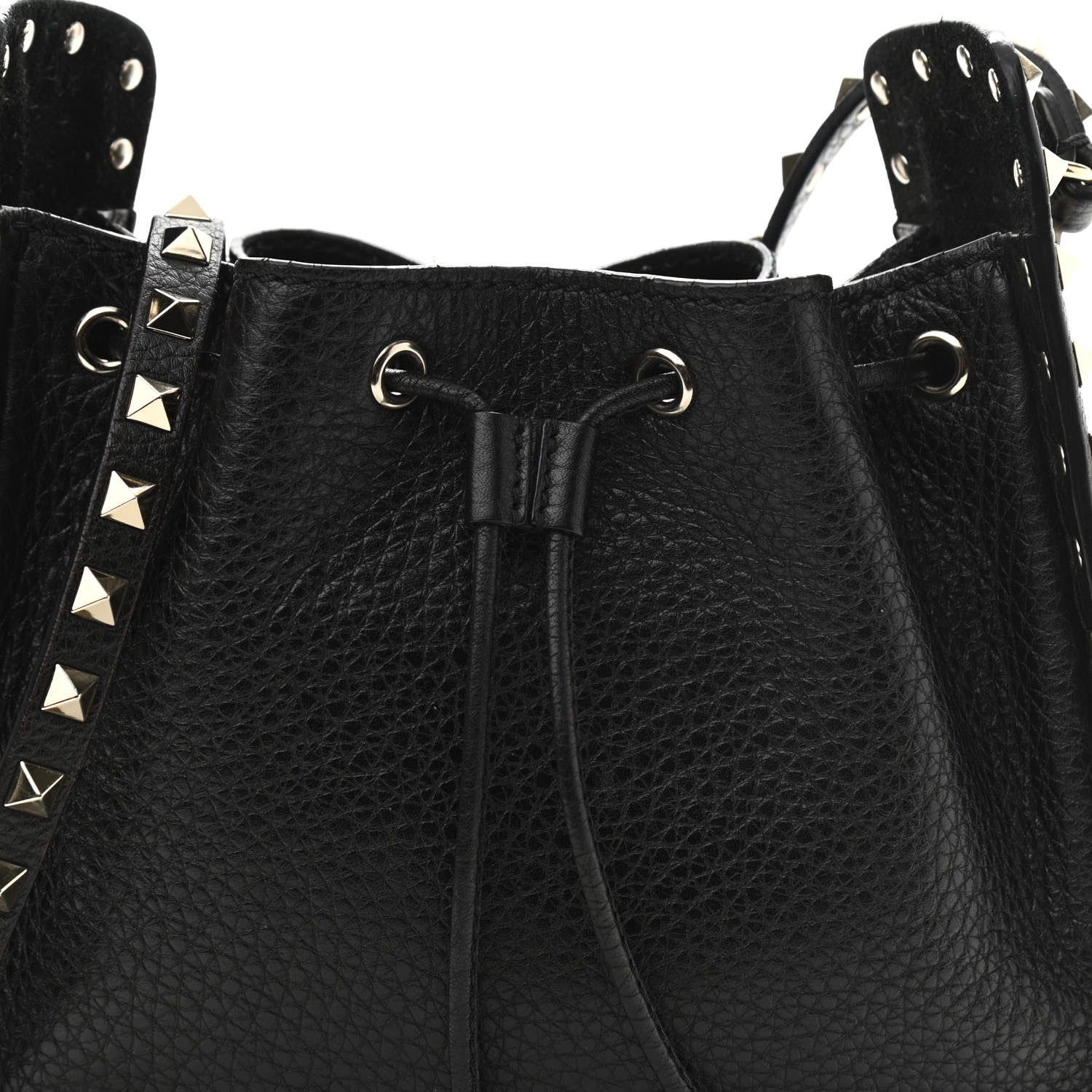 Valentino Garavani Grained Calfskin Rockstud Bucket Bag Black 8 of 12