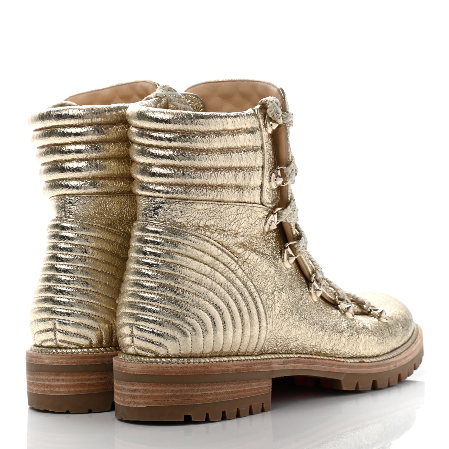 Crinkled Calfskin Mad Metallic Red Sole Boot 41 Gold
