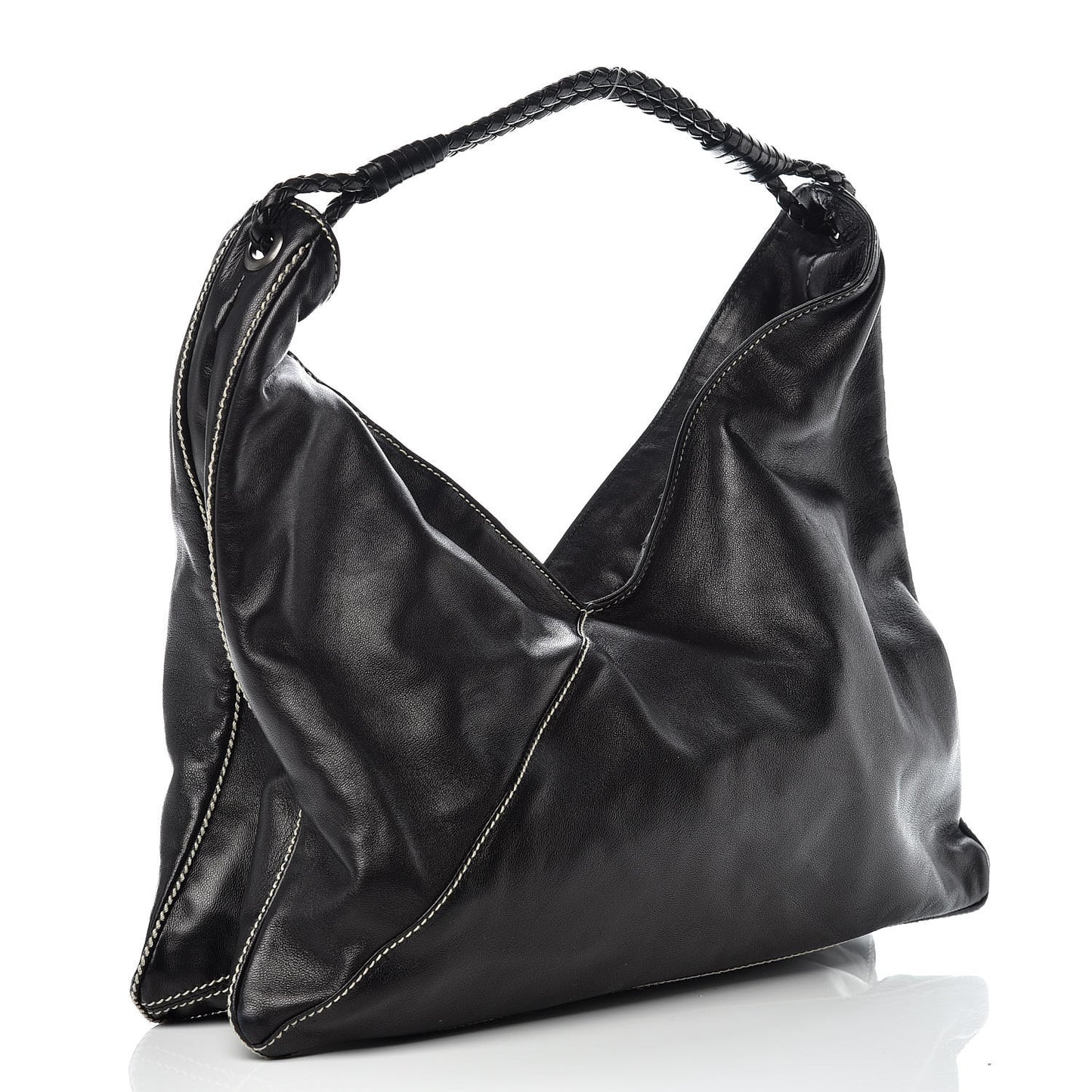 Smooth Lambskin Braided Hobo Black
